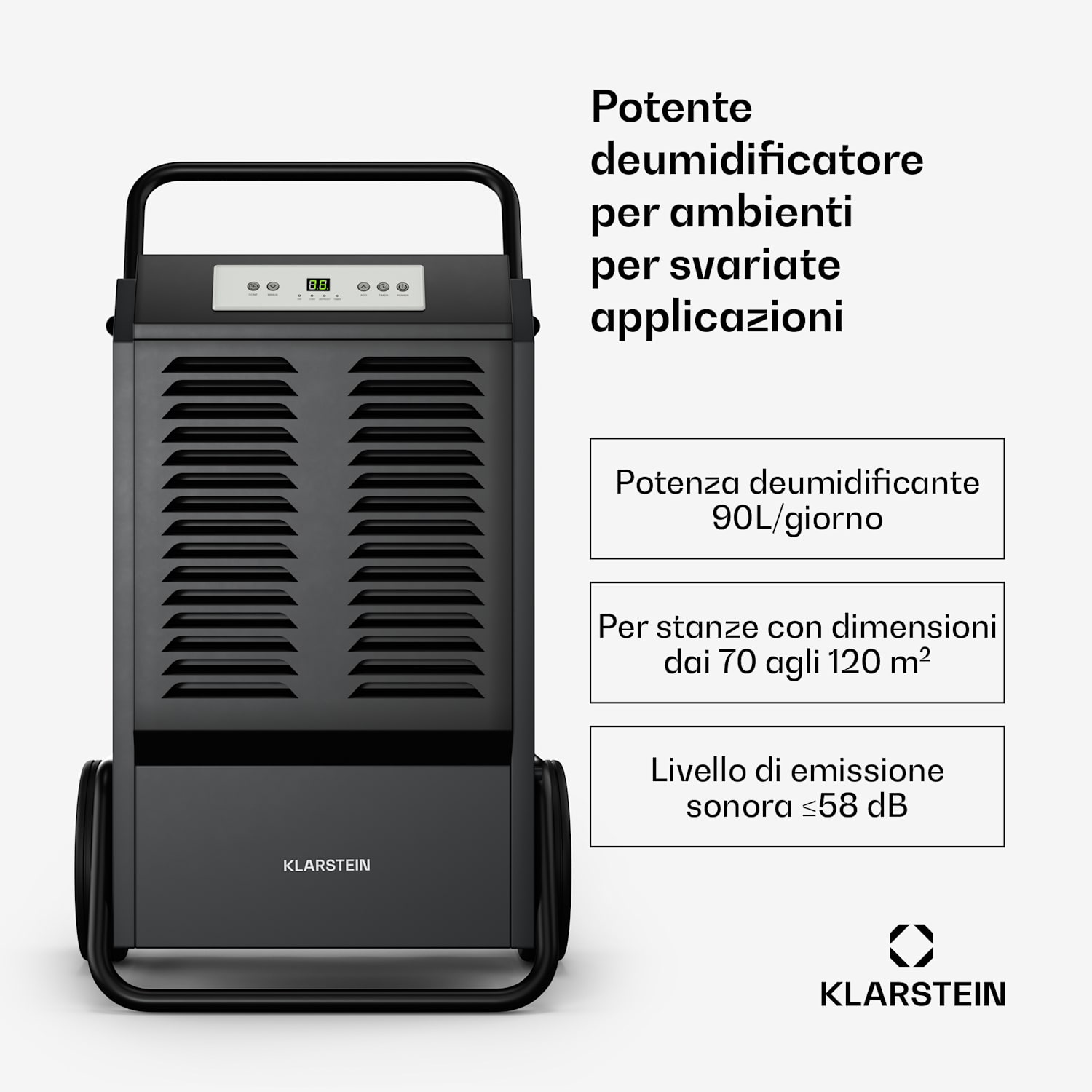 DuraDry 90L deumidificatore | 90L/giorno | 70-120 m₂ | inossidabile | portatile | 450 m³/h 90l/24h | Antracite