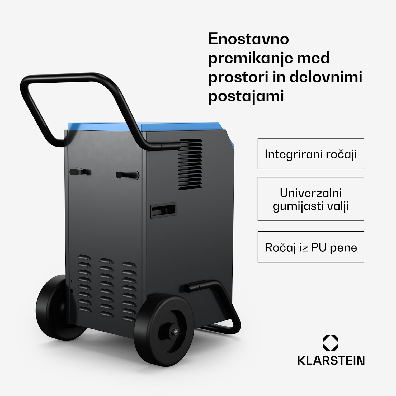 DuraDry 50L razvlaževalnik zraka, 50 l/dan, 50-80 m², nerjaveče jeklo, mobilen, 450 m³/h 50L/24h | Modra