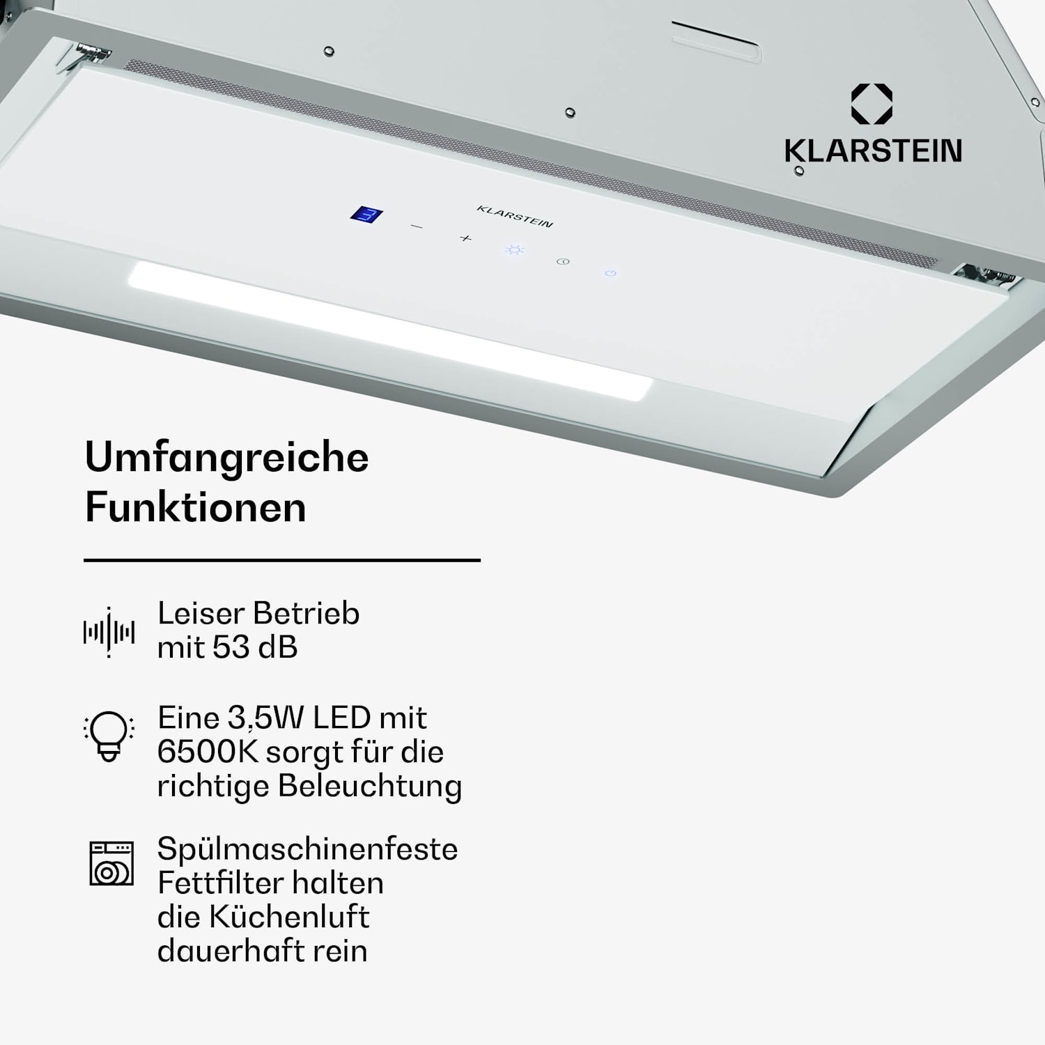 Ventimate Dunstabzugshaube | Touch Control | Abluft/Umluft | EEK A+ | 3 Stufen | LED | leise 60 cm | Weiß