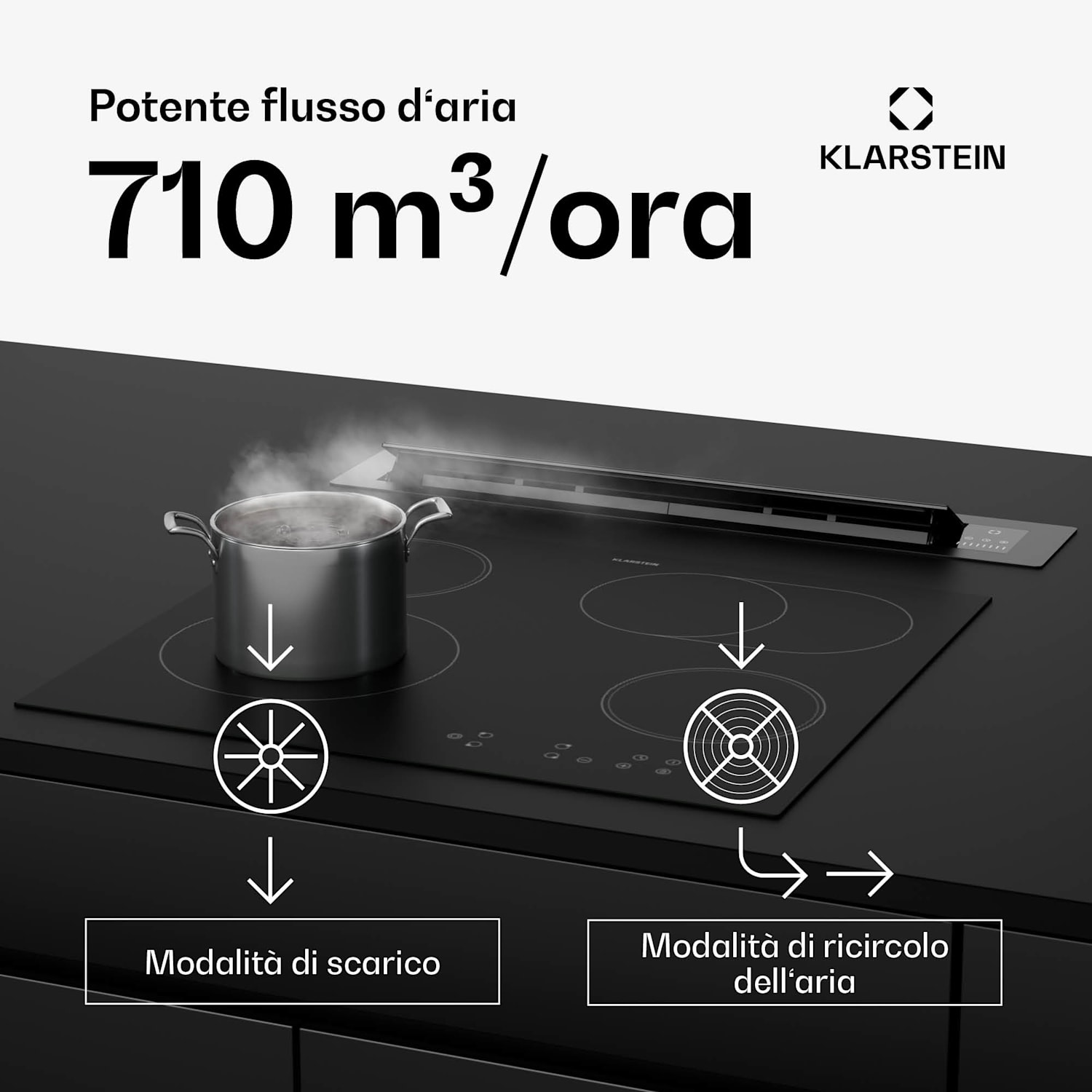 Brisa - Cappa aspirante | A scomparsa | 710 m³/ora | A+ | LED | 42dB | Scarico/ricircolo 60 cm | Nero