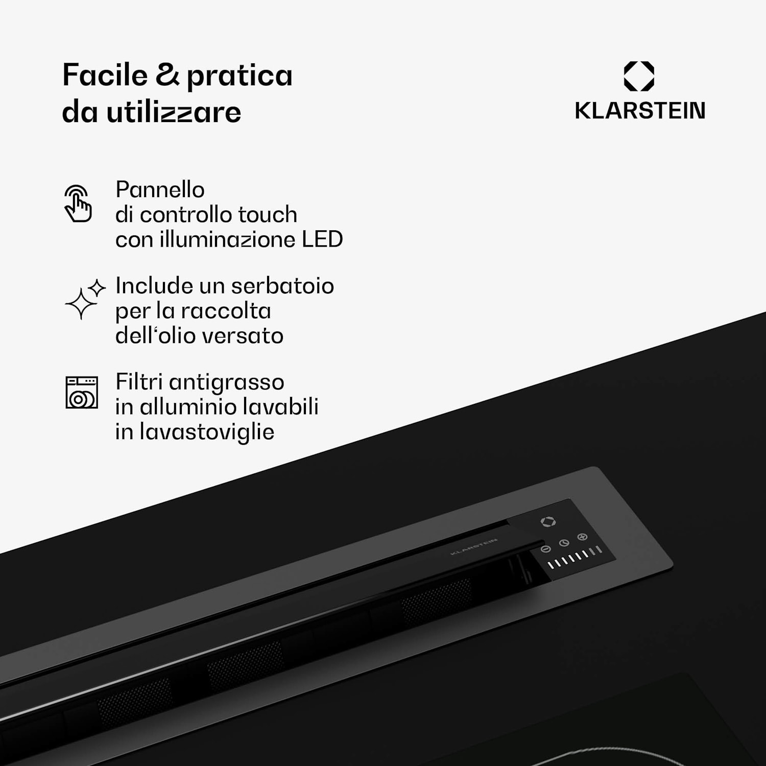 Brisa - Cappa aspirante | A scomparsa | 710 m³/ora | A+ | LED | 42dB | Scarico/ricircolo 60 cm | Nero
