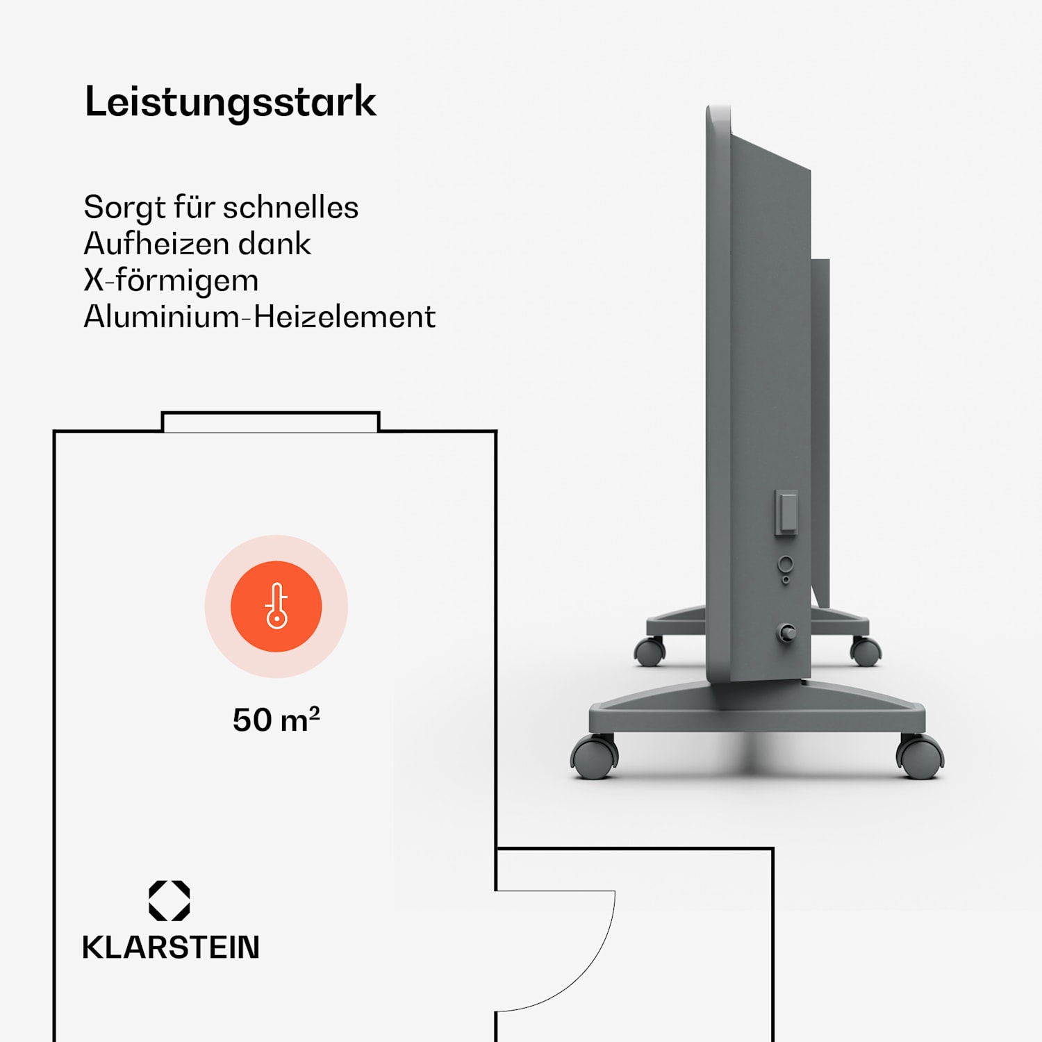 Bansin Smart 2500 Konvektionsheizgerät | 2500 W | App | 5- 50 °C | LED-Anzeige | Touch-Display 2500 W | Grau