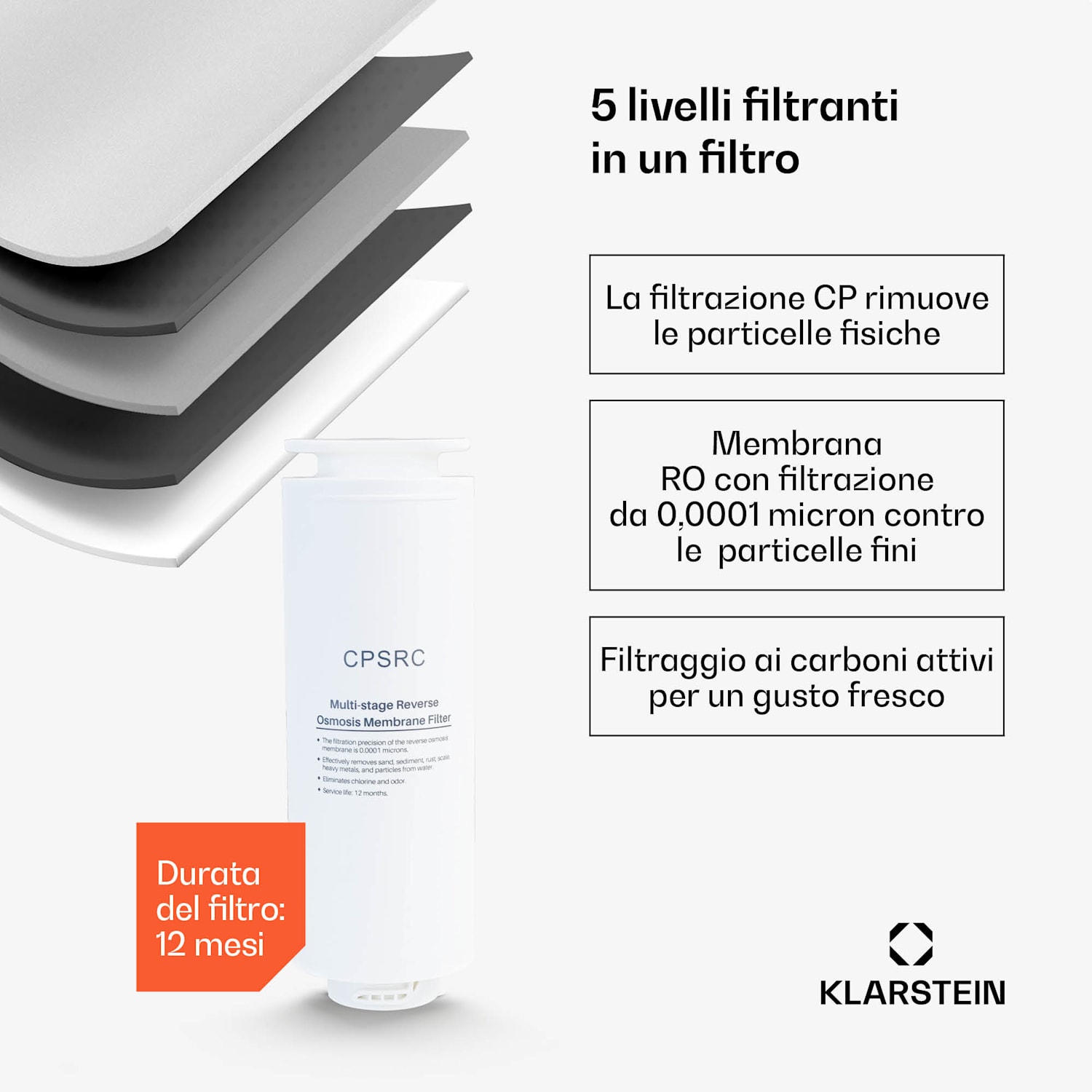 VitalPour Filtro dell'acqua | 5 fasi di filtraggio | Osmosi inversa | Serbatoio da 5 litri | Touch | Portatile | 3 secondi 5 Ltr | Bianco