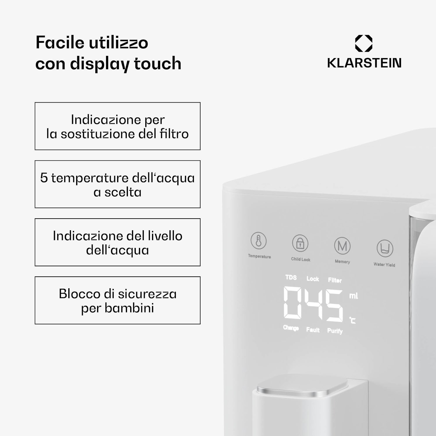 VitalPour Filtro dell'acqua | 5 fasi di filtraggio | Osmosi inversa | Serbatoio da 5 litri | Touch | Portatile | 3 secondi 5 Ltr | Bianco