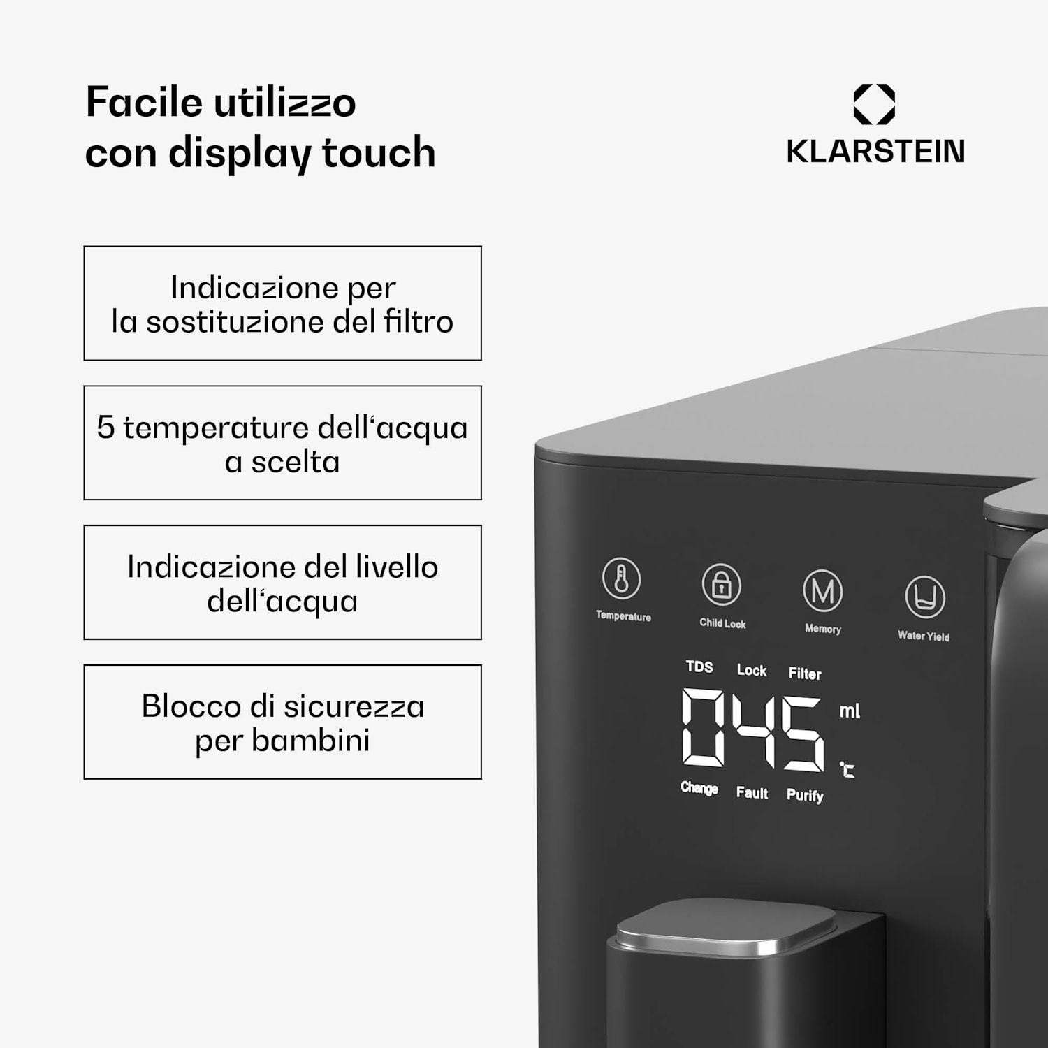 VitalPour Filtro dell'acqua | 5 fasi di filtraggio | Osmosi inversa | Serbatoio da 5 litri | Touch | Portatile | 3 secondi 5 Ltr | Nero