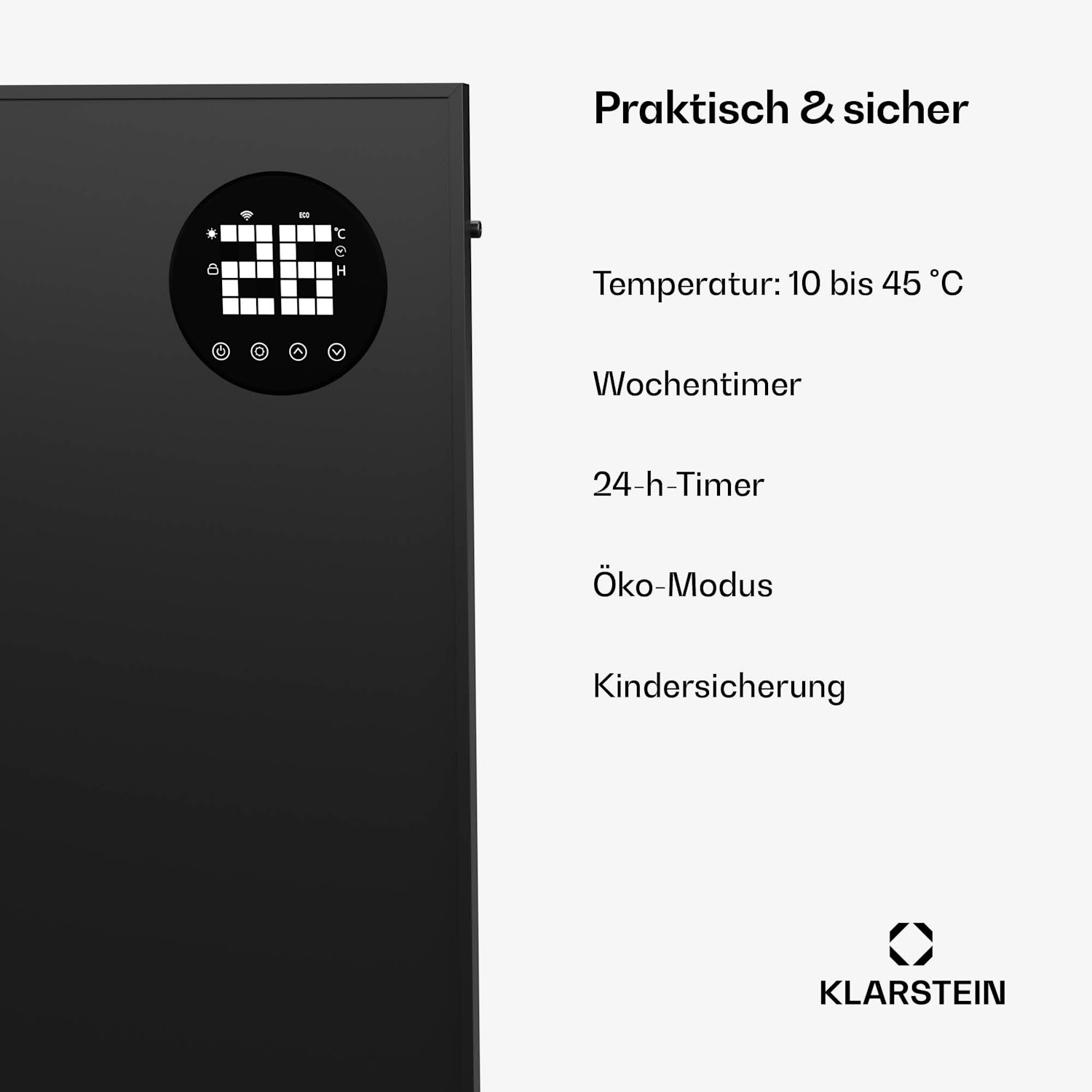 Wonderwall Smart Bornholm Infrarotheizung | 400 W | Smart-Steuerung | Wandmontage | LED-Display 30 x 100 cm | 400 W | Schwarz