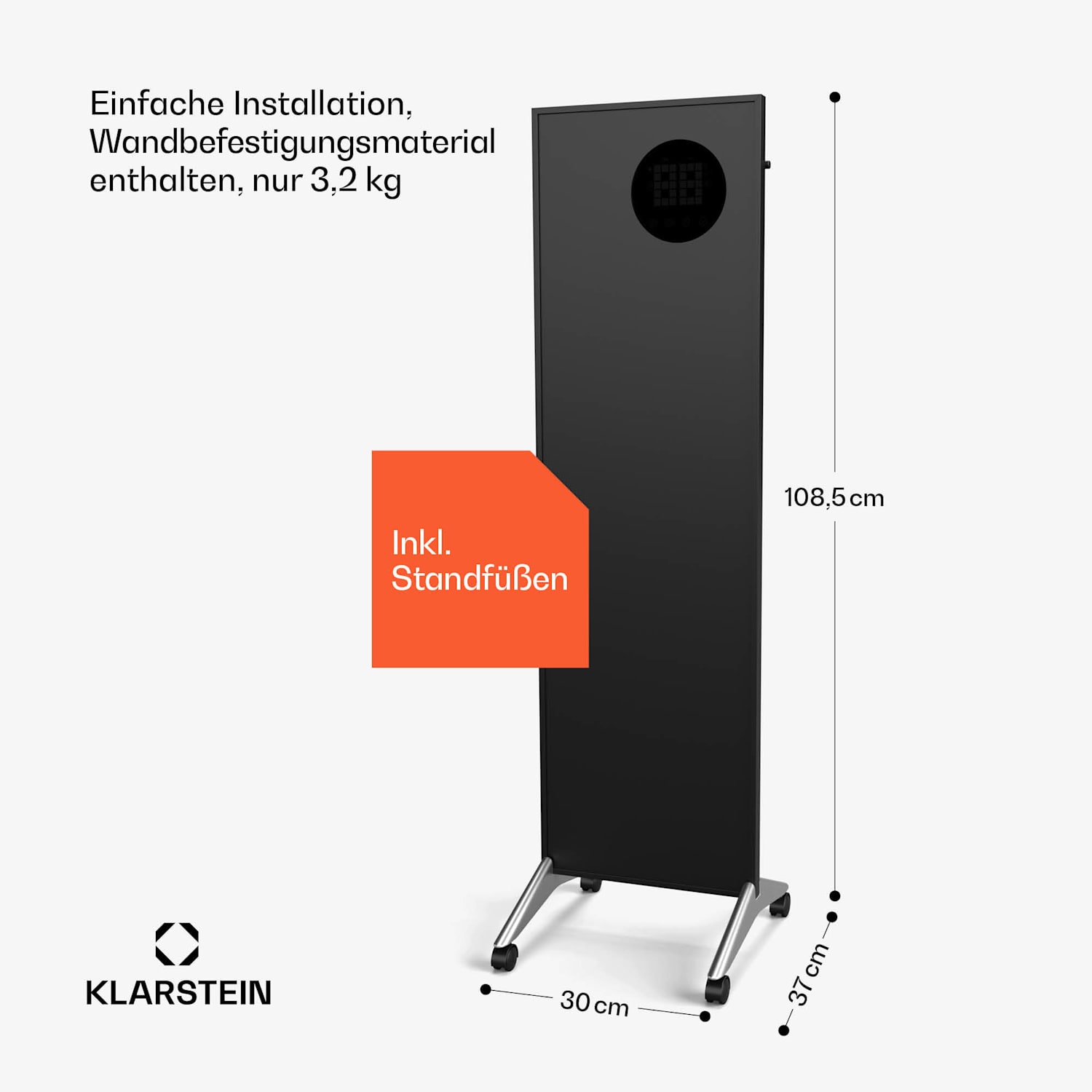 Wonderwall Smart Bornholm Infrarotheizung | 400 W | Smart-Steuerung | Wandmontage | LED-Display 30 x 100 cm | 400 W | Schwarz