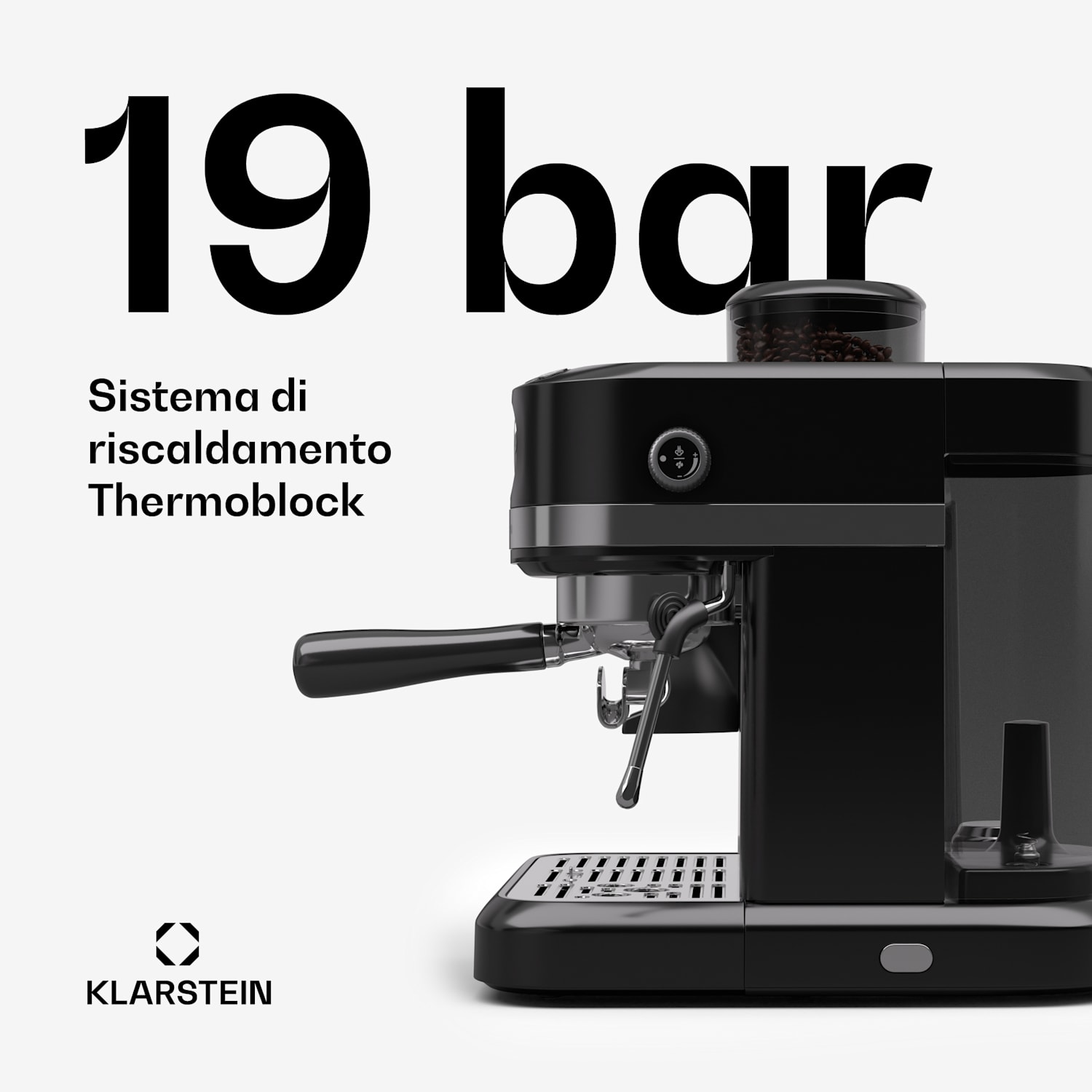 Bella Café - Macchina del caffè | Vintage | Macina | 19 bar | Schiuma di latte | Manometro | 1150 W Nero