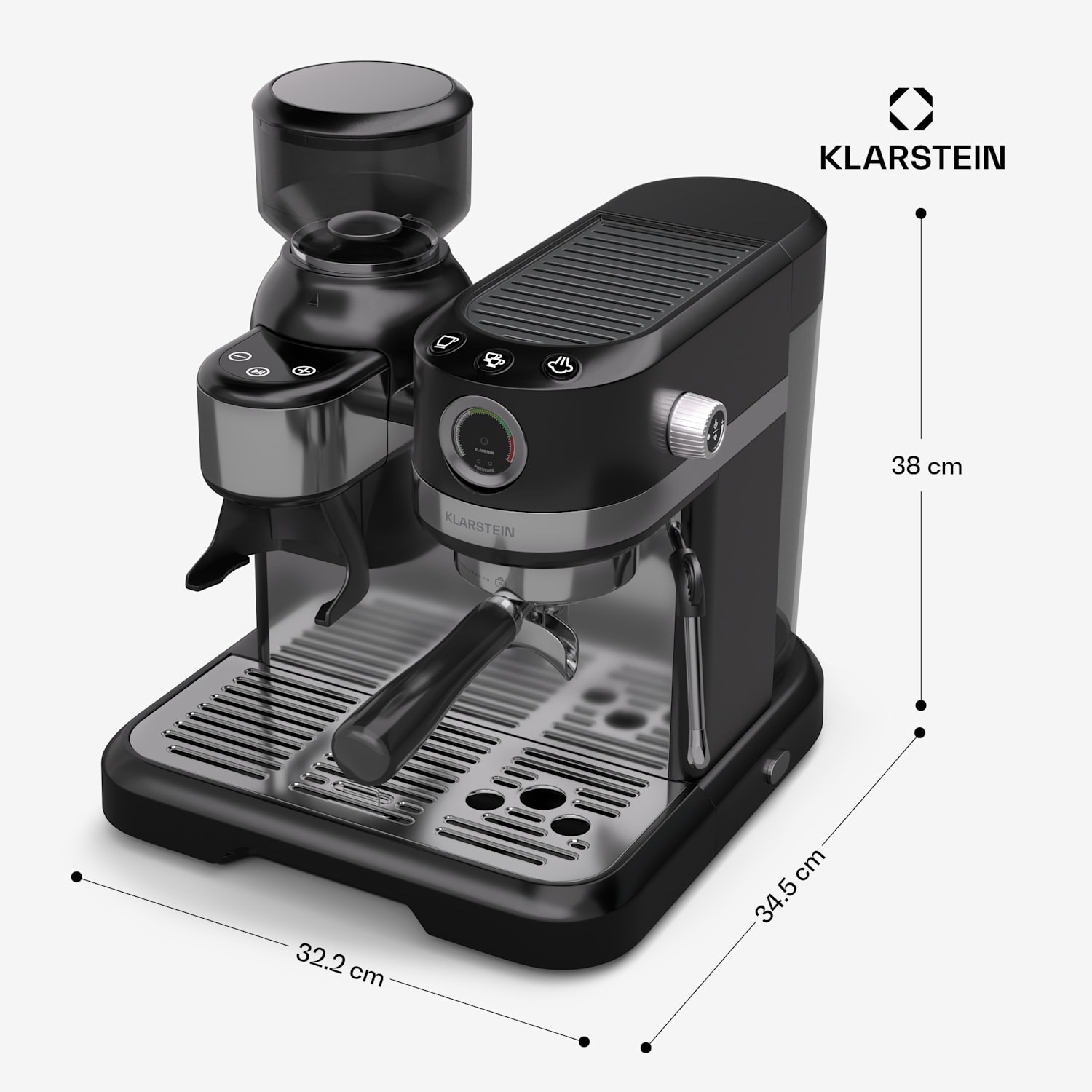 Bella Café espresso machine | vintage | grinder | 19 bar | milk foam | 1150 W Black