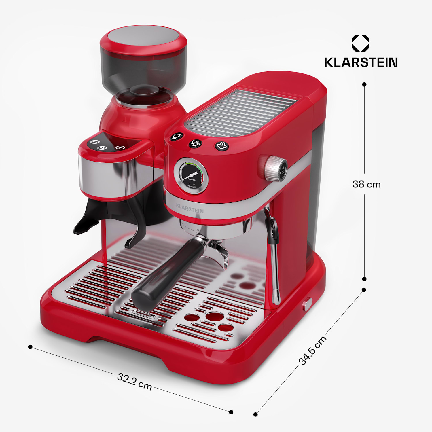 Bella Café - Macchina del caffè | Vintage | Macina | 19 bar | Schiuma di latte | Manometro | 1150 W Rosso