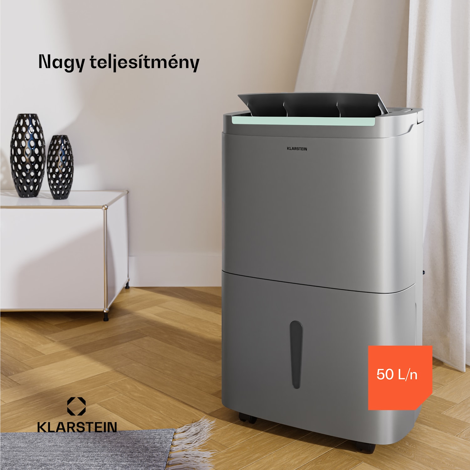 DryFy Connect 50 párátlanító, 50 l / nap, 45-55 m², app vezérlés, mobil, víztartály 50l/24h | Rozsdamentes acél
