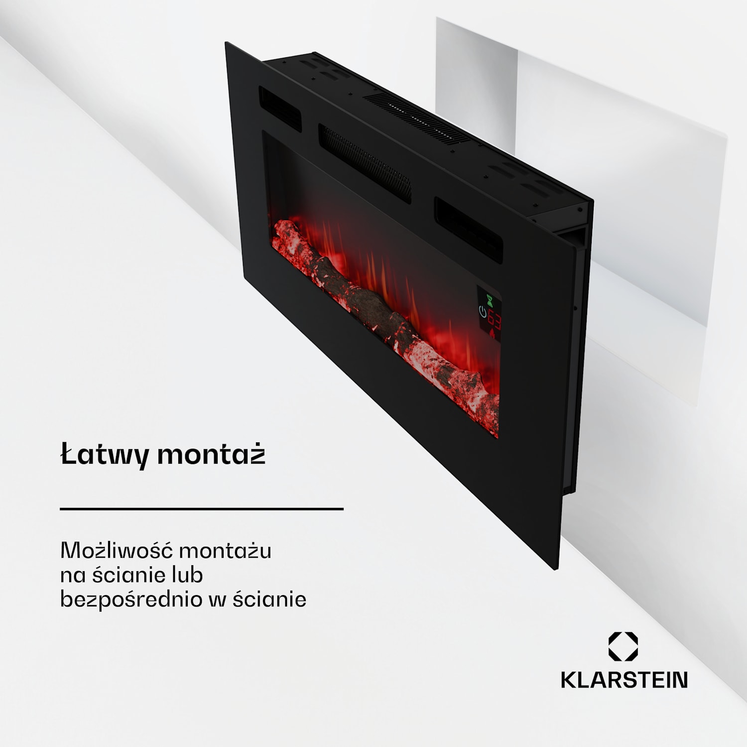 Galeras Smart kominek elektryczny, 2 stopnie grzania, 16 - 30°| Iluzja płomienia LED, technologia IOT 102 x 47 x 13 cm | Czarny