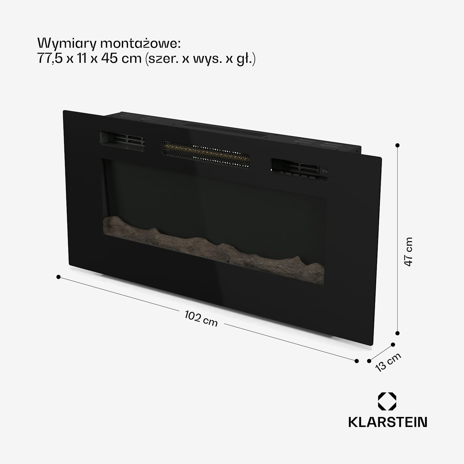 Galeras Smart kominek elektryczny, 2 stopnie grzania, 16 - 30°| Iluzja płomienia LED, technologia IOT 102 x 47 x 13 cm | Czarny