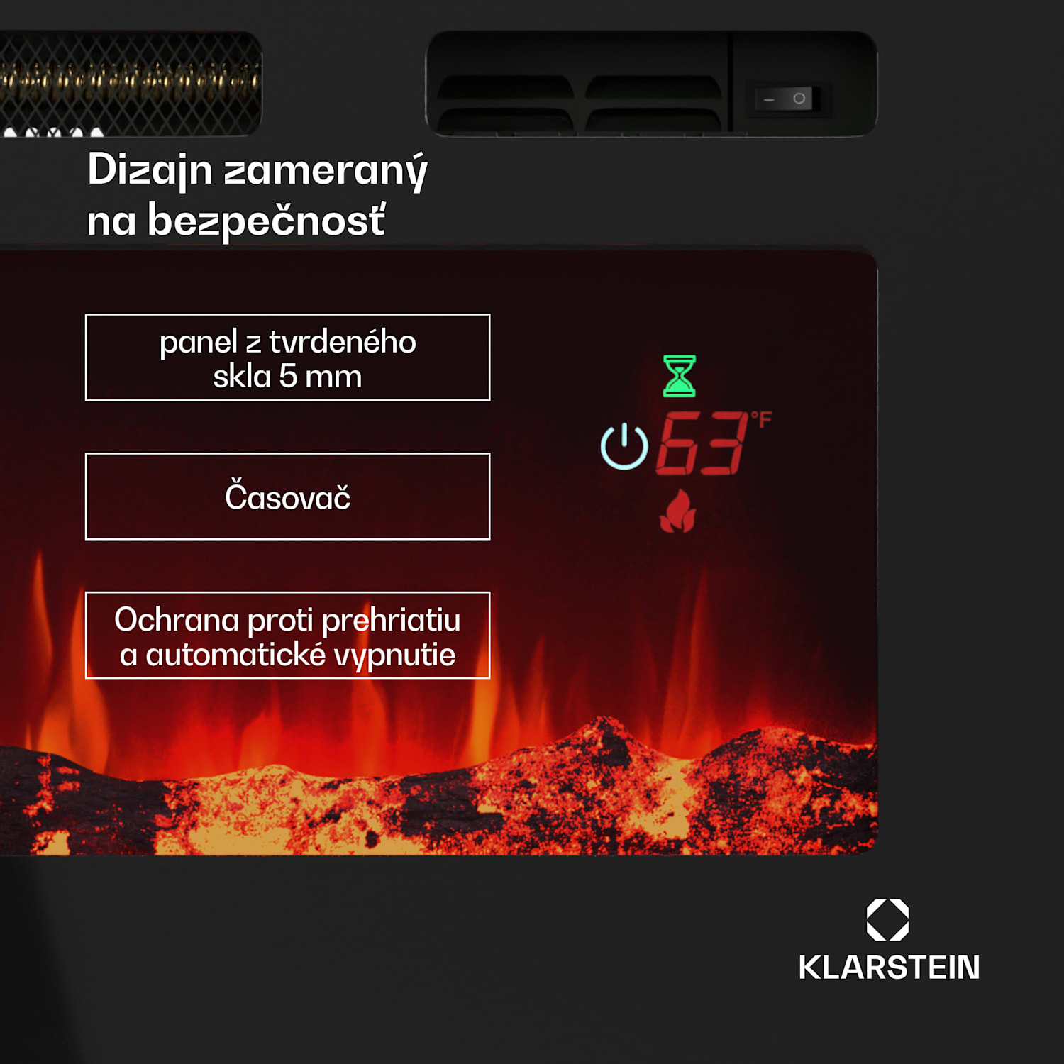 Galeras Smart Inteligentný elektrický krb, 2 nastavenia teploty, 16 - 30°| LED ilúzia plameňa, Možnosť pripojenia k IOT 102 x 47 x 13 cm | Čierna