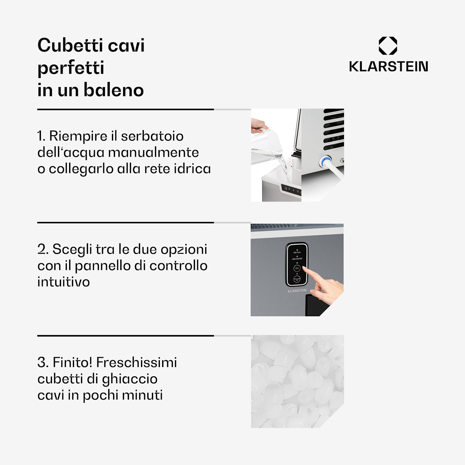 Macchina del ghiaccio | 15 kg di ghiaccio | Cubetti cavi & ghiaccio tritato | Acciaio inox 