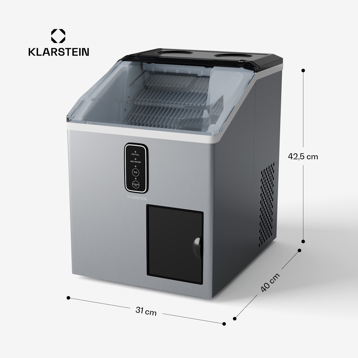 Macchina del ghiaccio | 15 kg di ghiaccio | Cubetti cavi & ghiaccio tritato | Acciaio inox 
