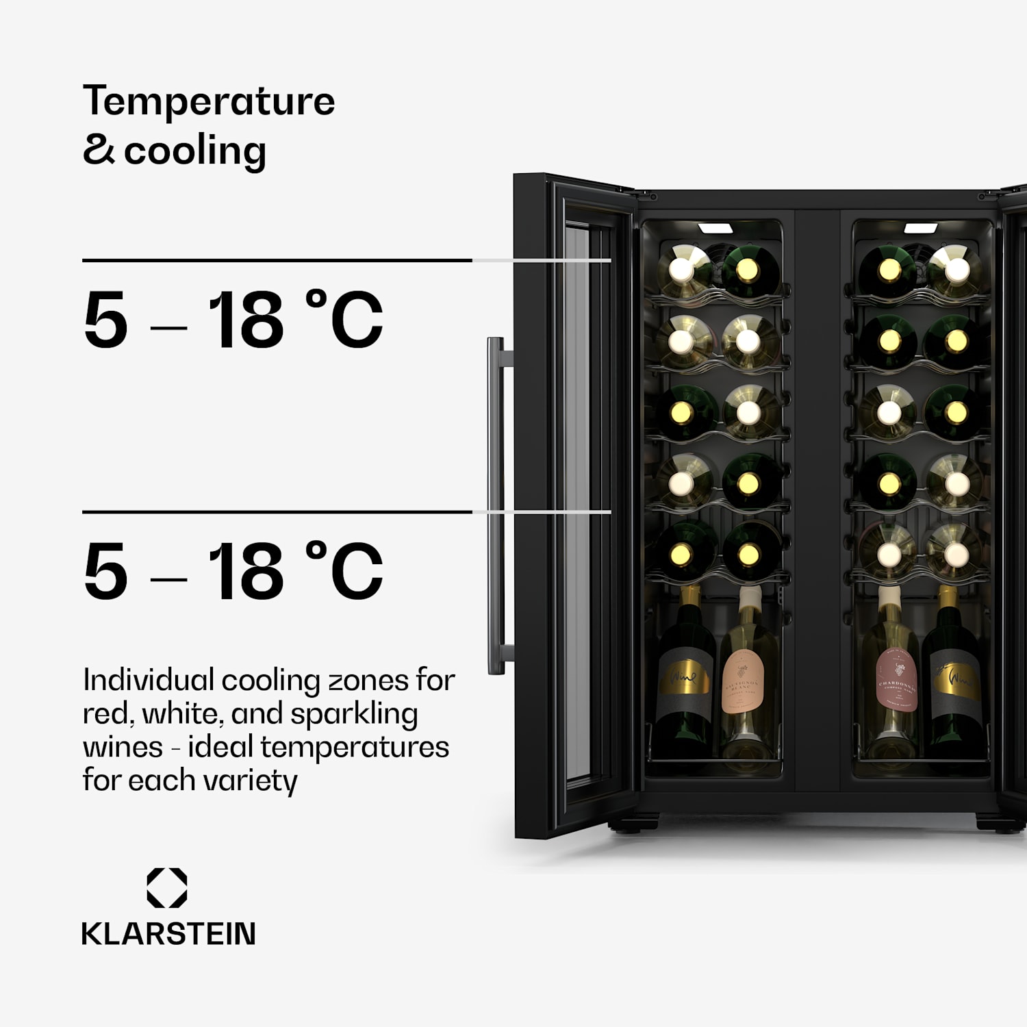 Shiraz wine refrigerator | 2 cooling zones | touch control | LED lighting | free-standing 