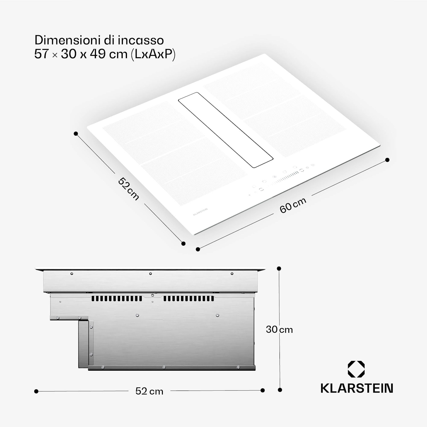 Chef-Fusion - Impianto Down Air | 2in1 | Piano cottura a induzione + cappa aspirante | Potente | 7200 W 60 cm | Bianco