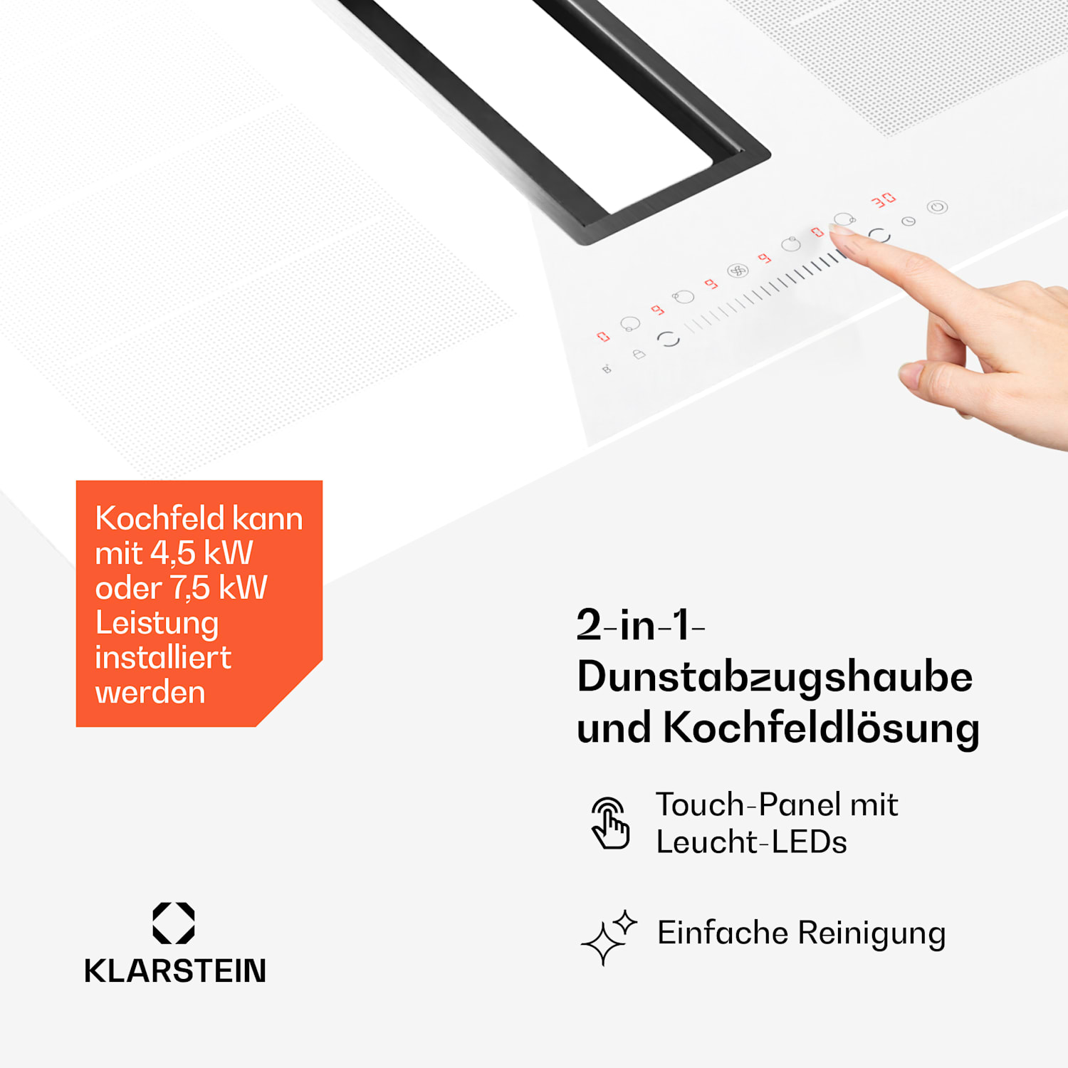 Chef-Fusion Down Air System | 2-en-1 | table à induction + hotte aspirante | puissant | 7200 W 77 cm | Blanc