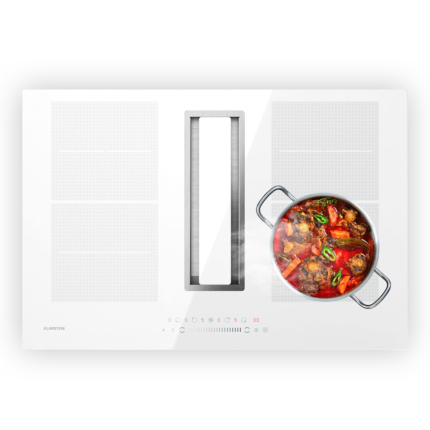 Chef-Fusion Down Air System | 2-en-1 | table à induction + hotte aspirante | puissant | 7200 W 77 cm | Blanc