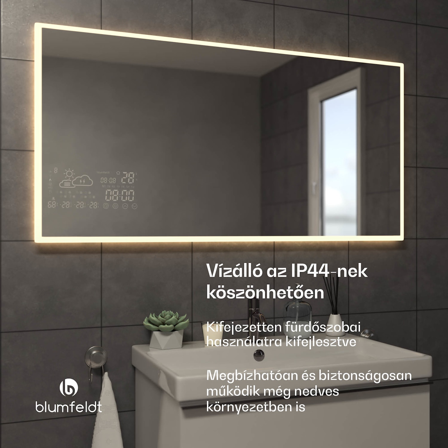 Infravörös fűtőtest, Smart Mirror, Infravörös sugárzás, 600 W, IP44 120 x 60 cm | Fekete