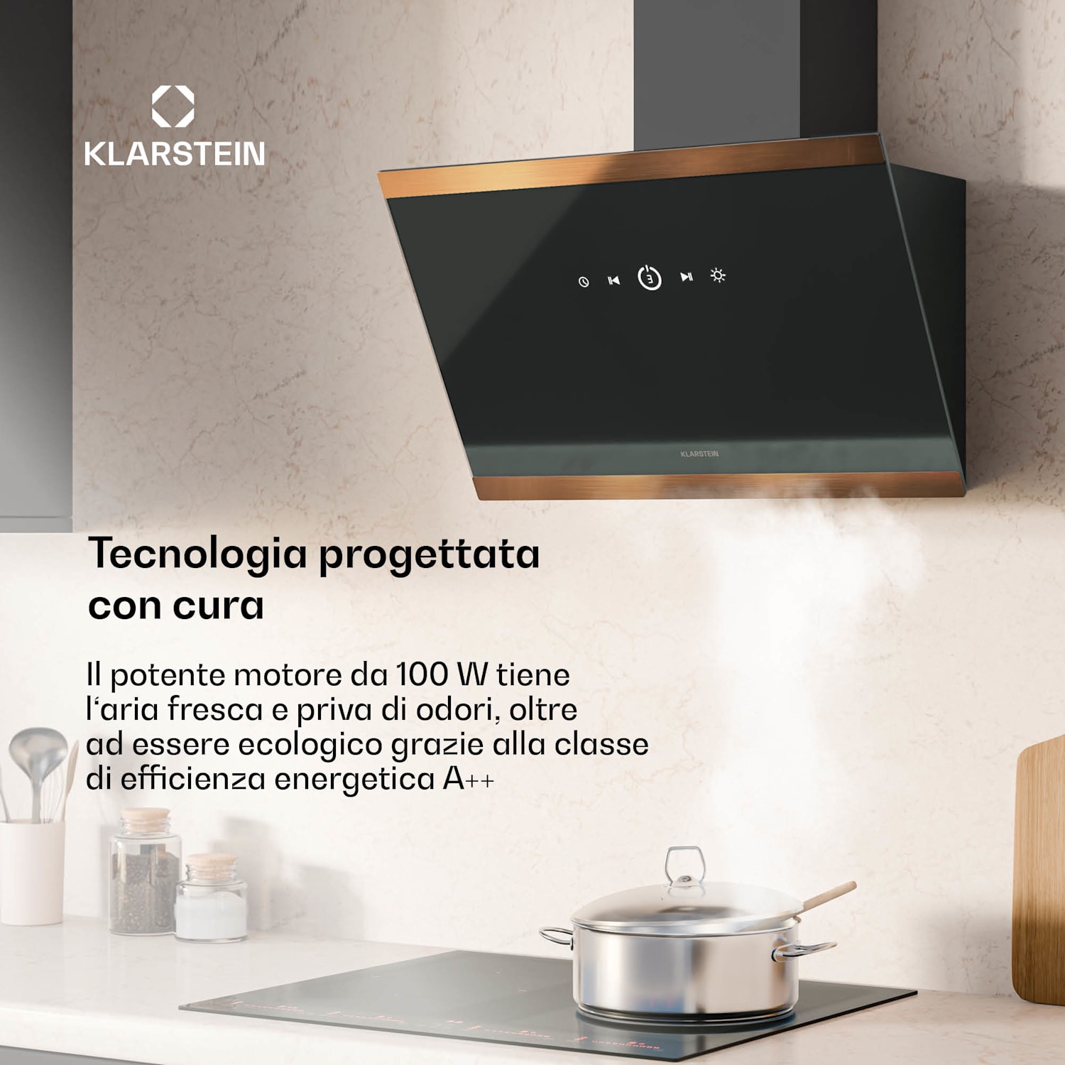 FlashLine 60 - Cappa aspirante | A++ | 524 m³/ora | 3 livelli | Touch | Scarico/ricircolo | 100 W 60 cm | Nero | Rame metallizzato