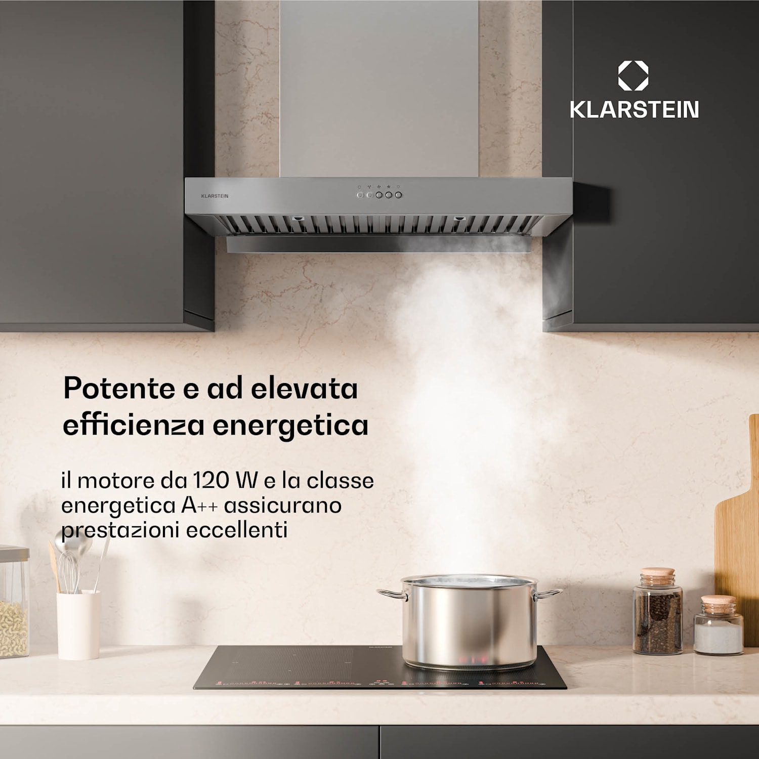 AeroClean - Cappa aspirante | 649,9 m³/ora | 4 livelli | Classe energetica A++ | Scarico/ricircolo 60 cm | Acciaio inox