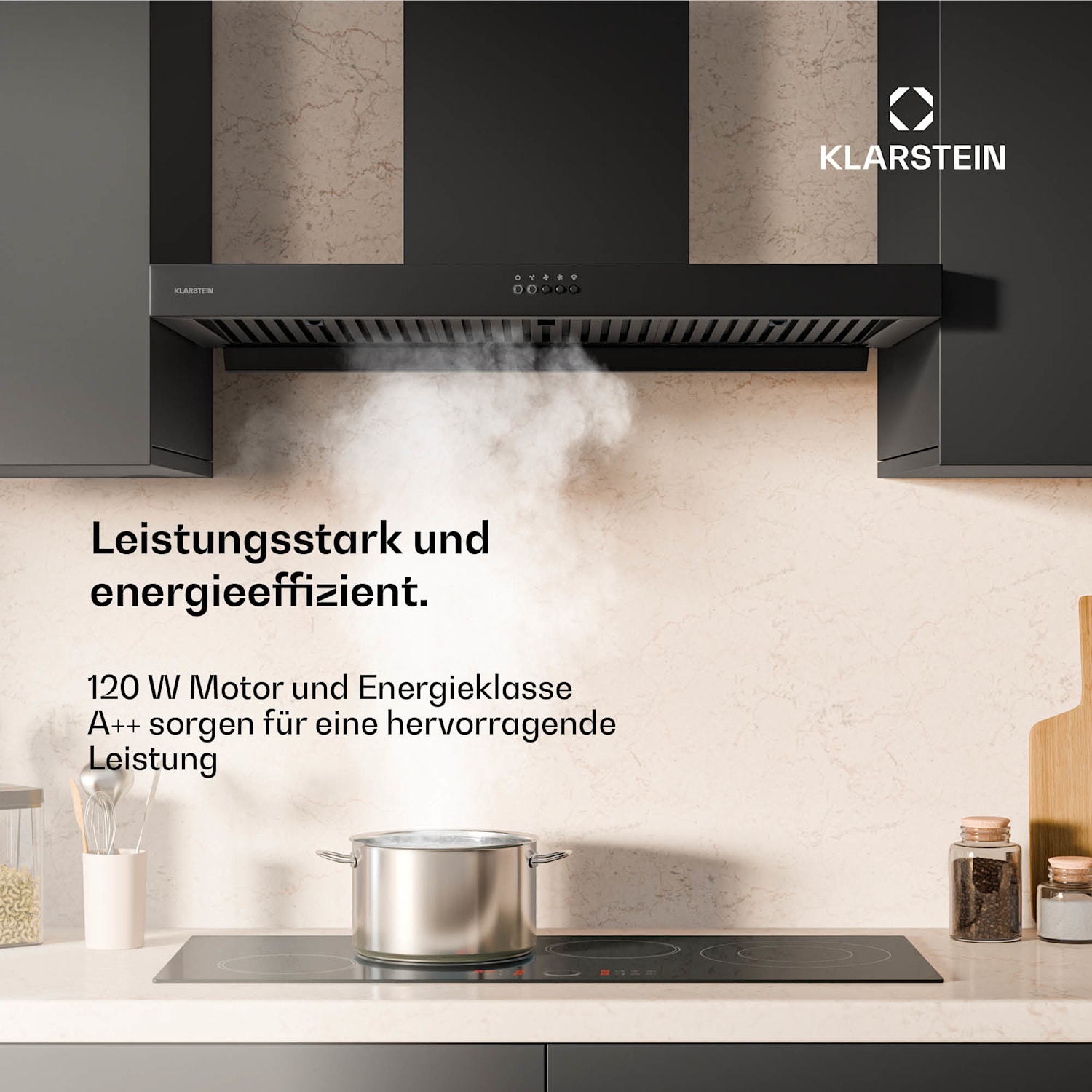 AeroClean Dunstabzugshaube | 649,9 m³/h | 4 Stufen | EEK A++ | Abluft/Umluft 90 cm | Schwarz
