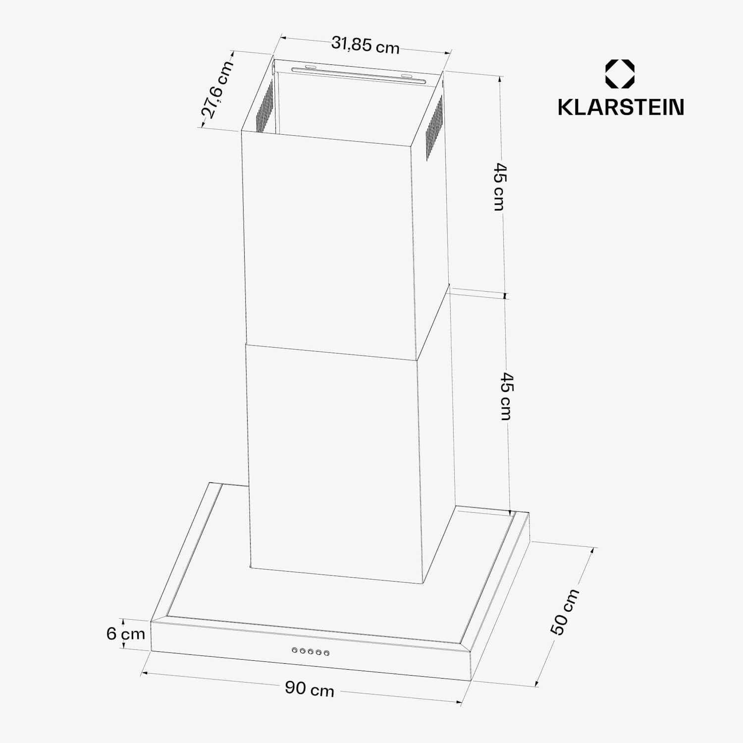 AeroClean - Cappa aspirante | 649,9 m³/ora | 4 livelli | Classe energetica A++ | Scarico/ricircolo 90 cm | Nero