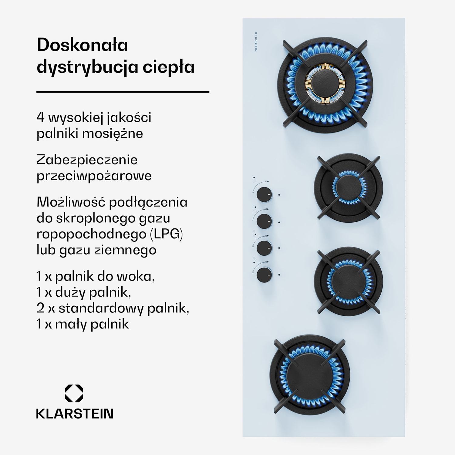 Goldflame 4 Slim płyta gazowa, 4 palniki, gaz płynny lub ziemny, zapłon elektryczny Goldflame Slim | 4 | Biały