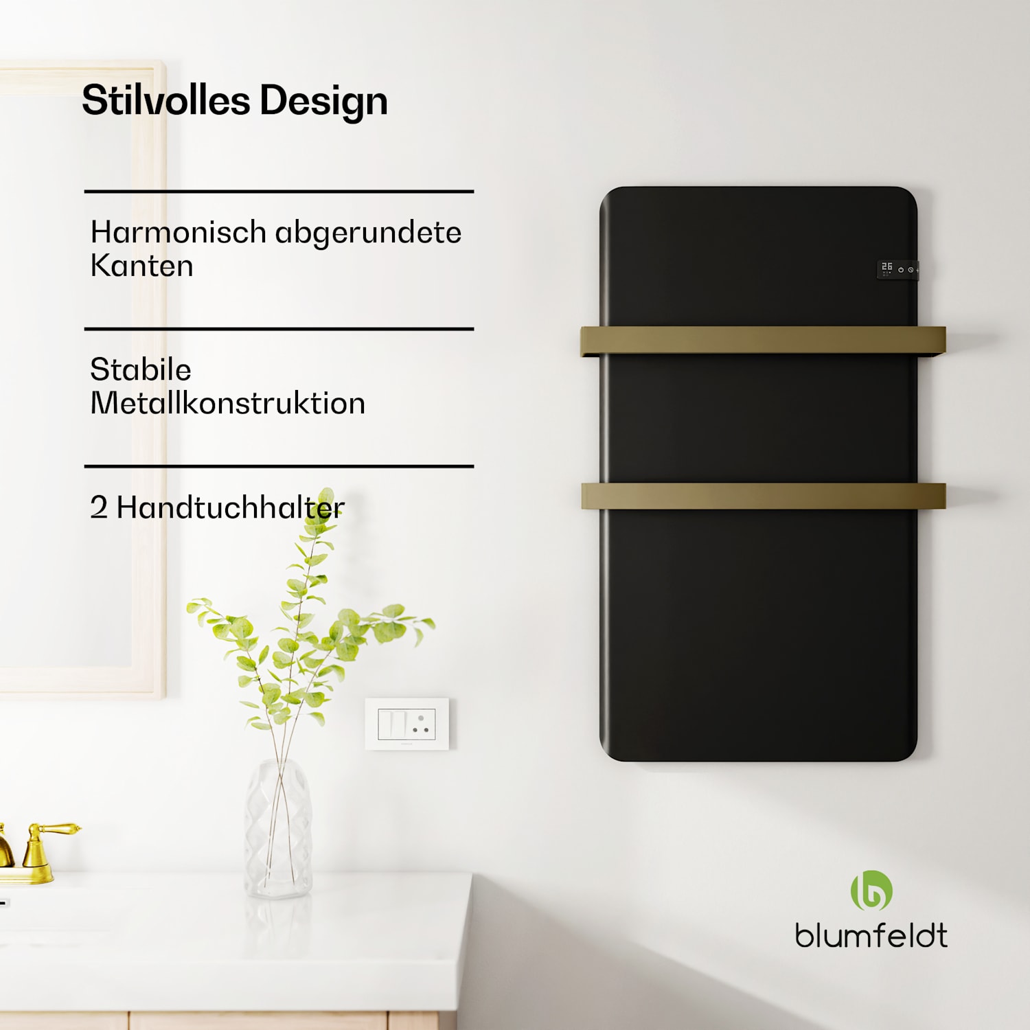 Smarter Infrarot-Heizer | Infrarotheizung | Handtuchwärmer | 500 W Leistung | IP24 500 W | Schwarz