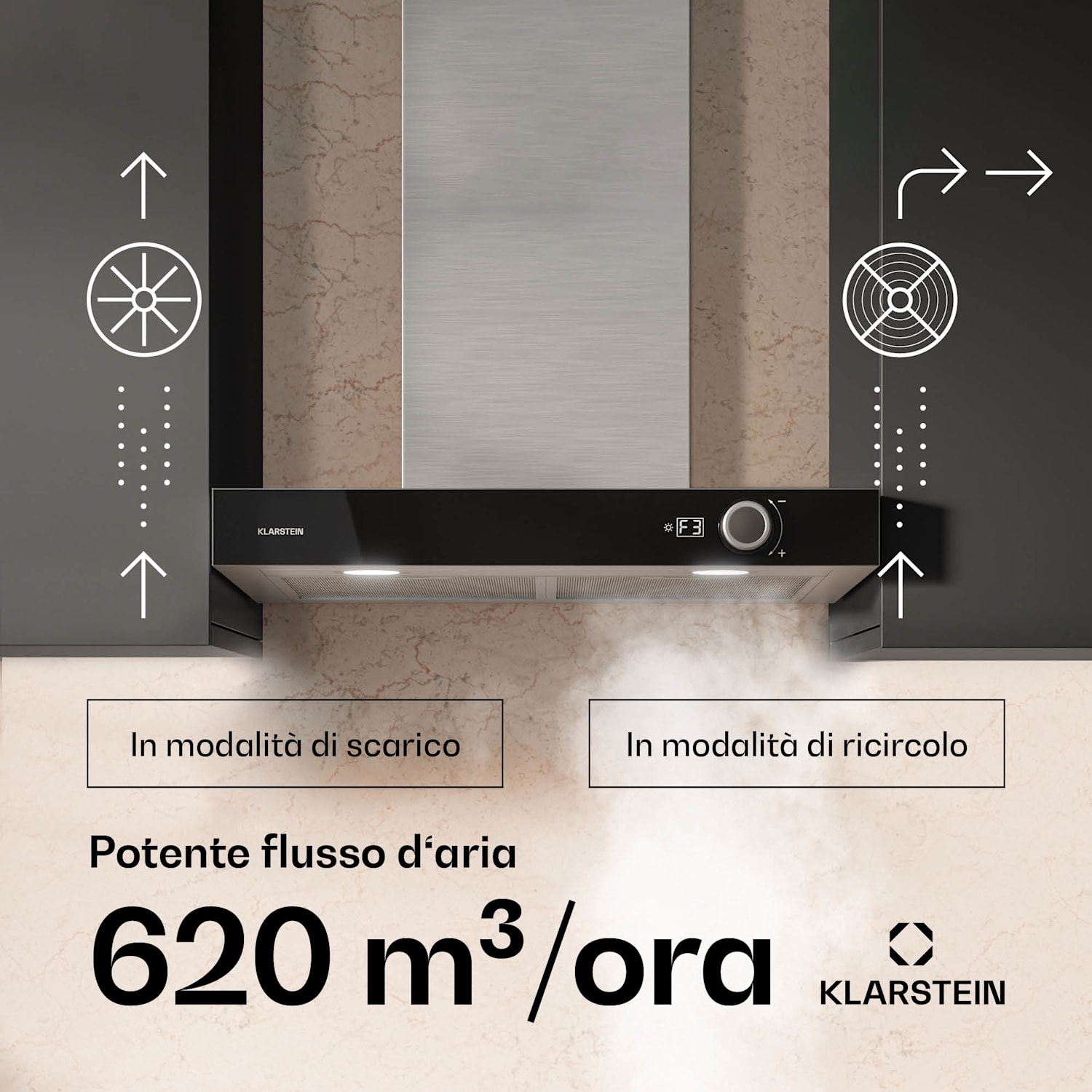 AirNova - Cappa aspirante | Ricircolo e scarico | Efficienza energetica A++ | 110 W | 620 m³/ora 60 cm | Acciaio inox