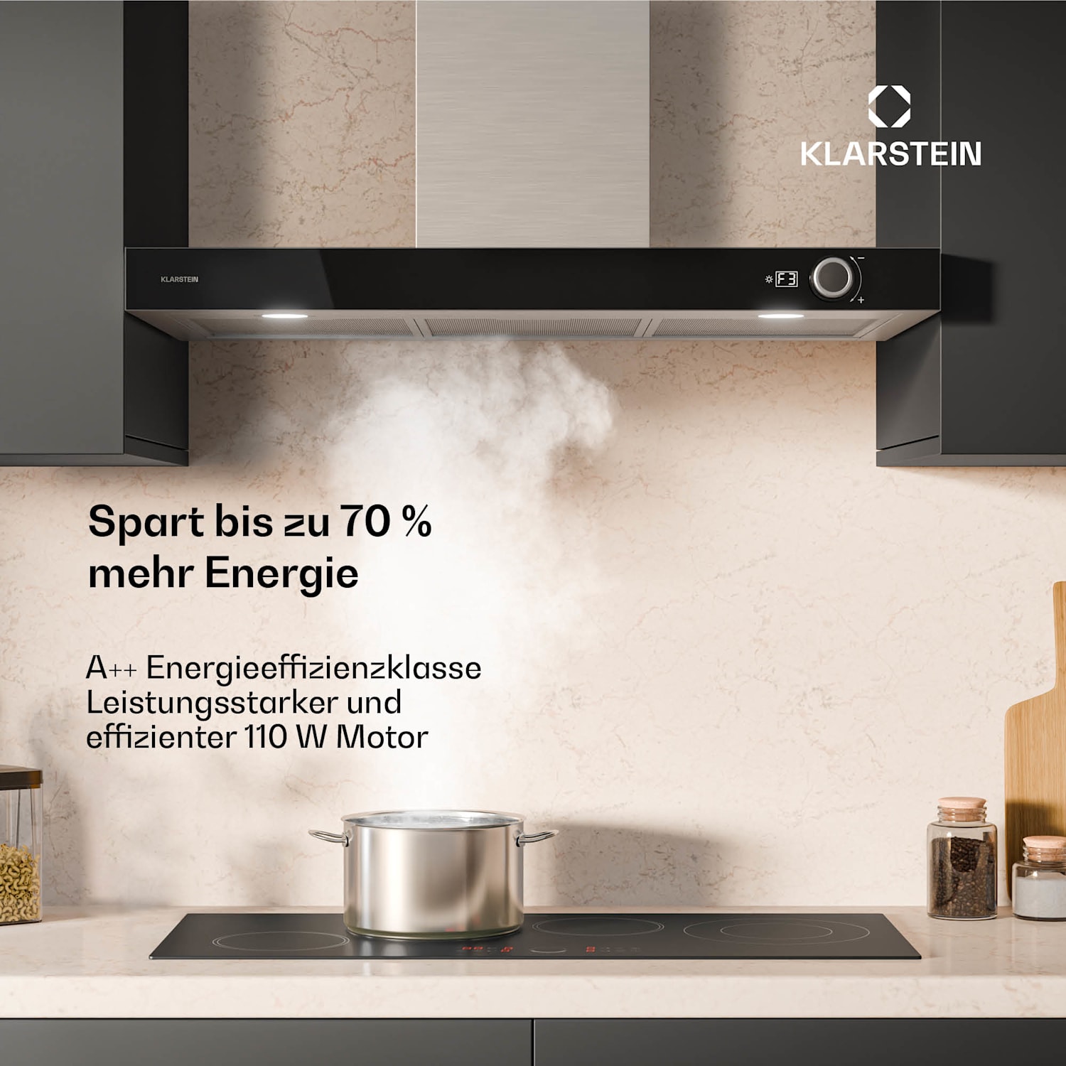 AirNova - Cappa aspirante | Ricircolo e scarico | Efficienza energetica A++ | 110 W | 620 m³/ora 90 cm | Acciaio inox