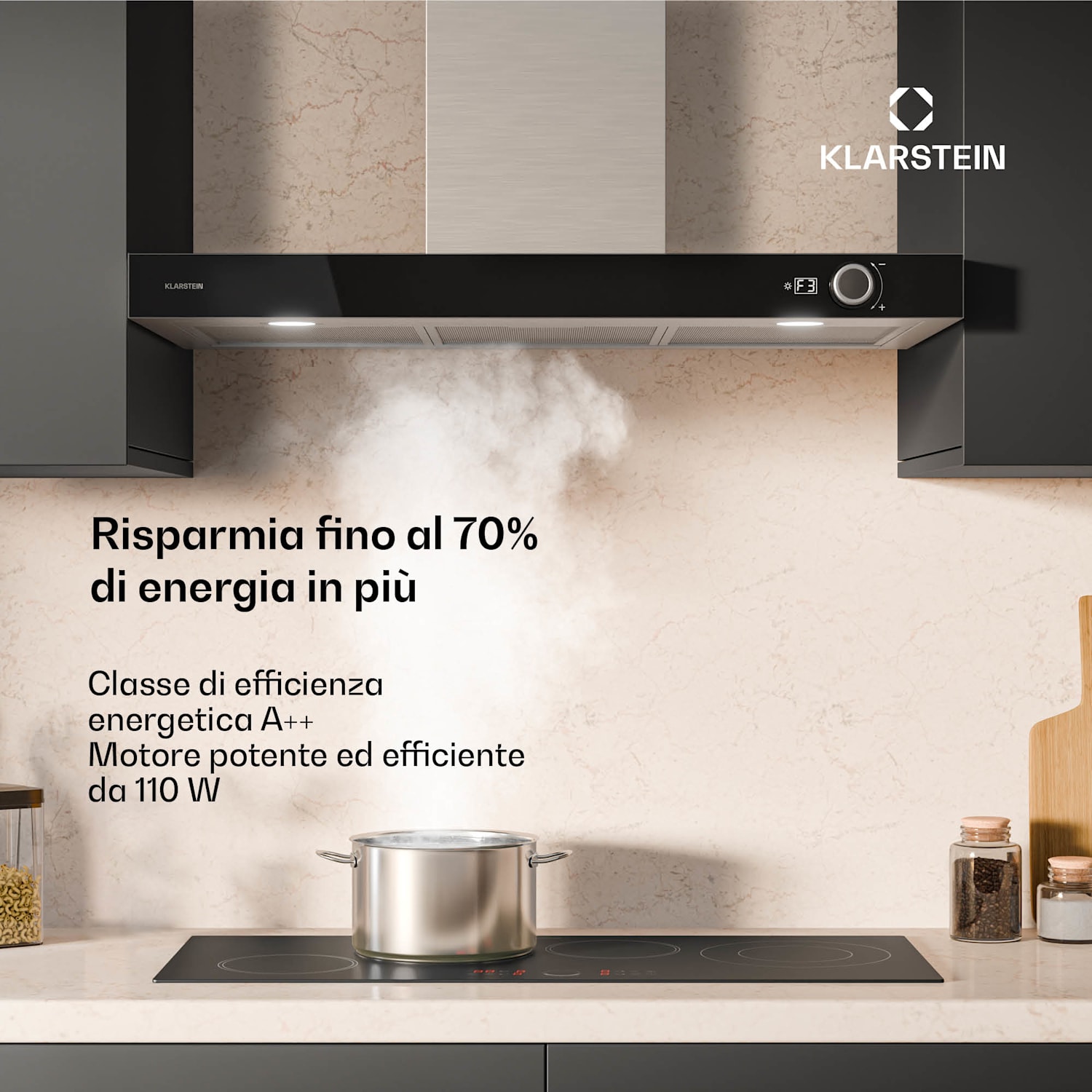 AirNova - Cappa aspirante | Ricircolo e scarico | Efficienza energetica A++ | 110 W | 620 m³/ora 90 cm | Acciaio inox