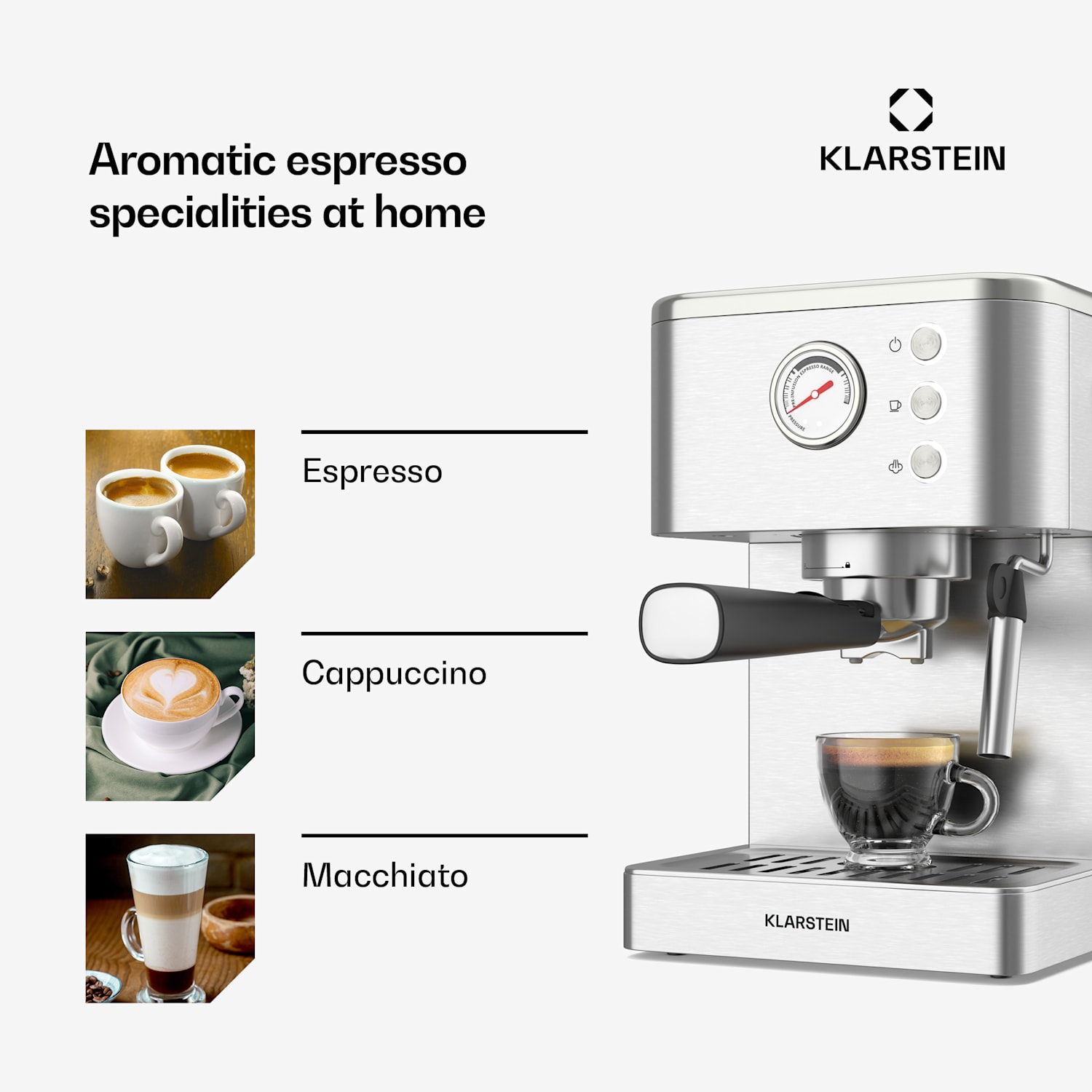 SteelPresso portafilter machine | compact | 20 bar | steamer | keep-warm plate compact | Stainless Steel