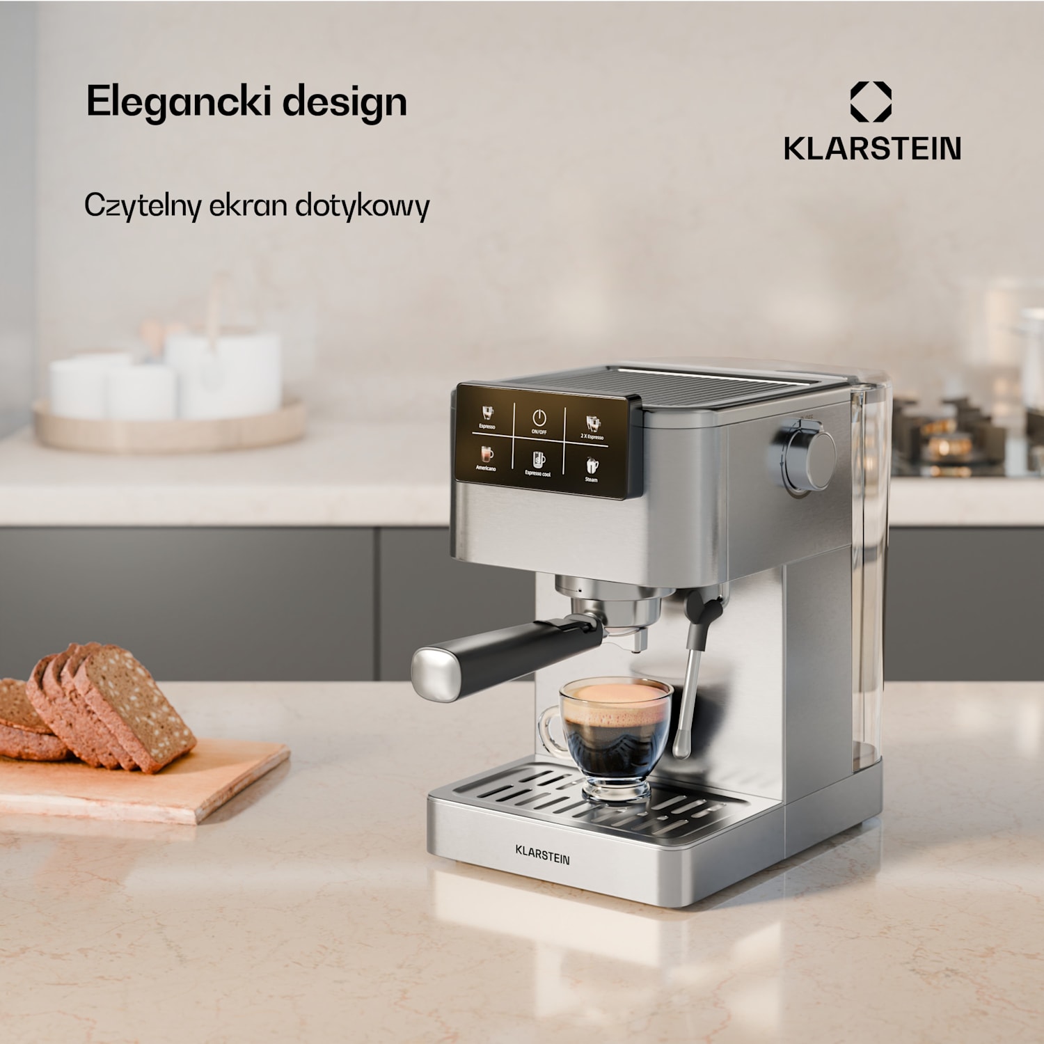 SteelPresso Touch ekspres do kawy kolbowy, ekran dotykowy, 20 bar, stal nierdzewna wyświetlacz dotykowy | Stal nierdzewna