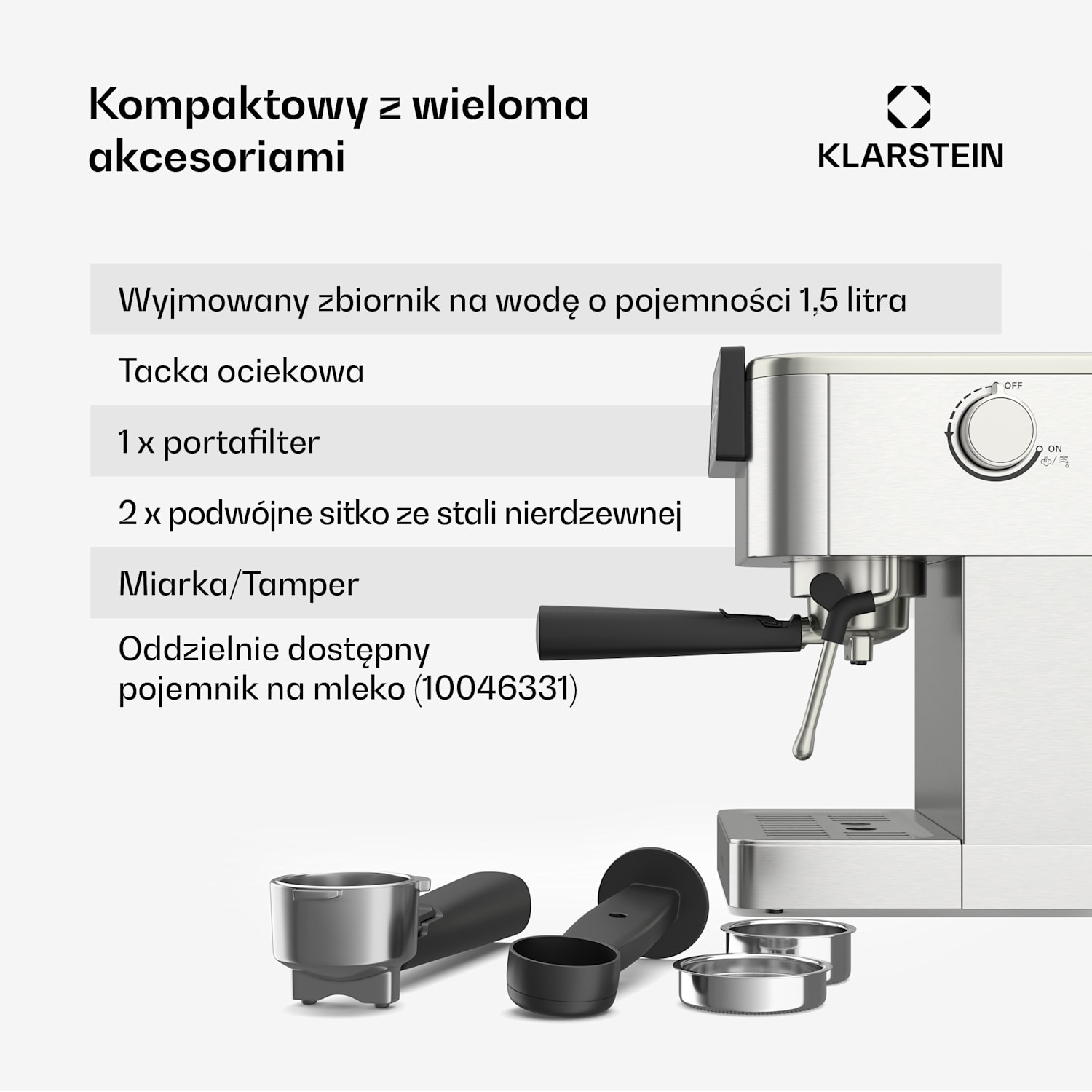 SteelPresso Touch ekspres do kawy kolbowy, ekran dotykowy, 20 bar, stal nierdzewna wyświetlacz dotykowy | Stal nierdzewna