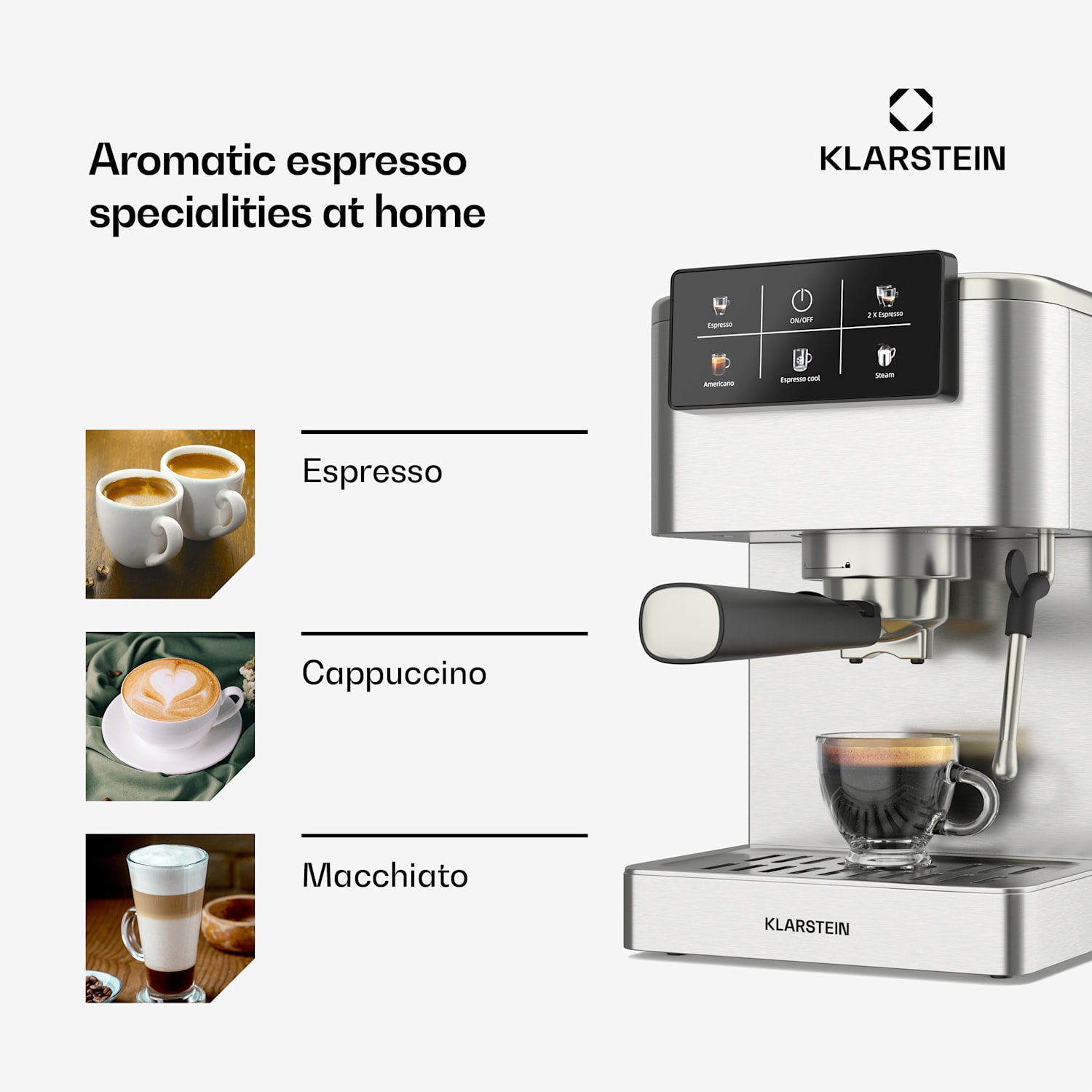 SteelPresso Touch portafilter machine | touch display | 20 bar | stainless steel touch display | Stainless Steel