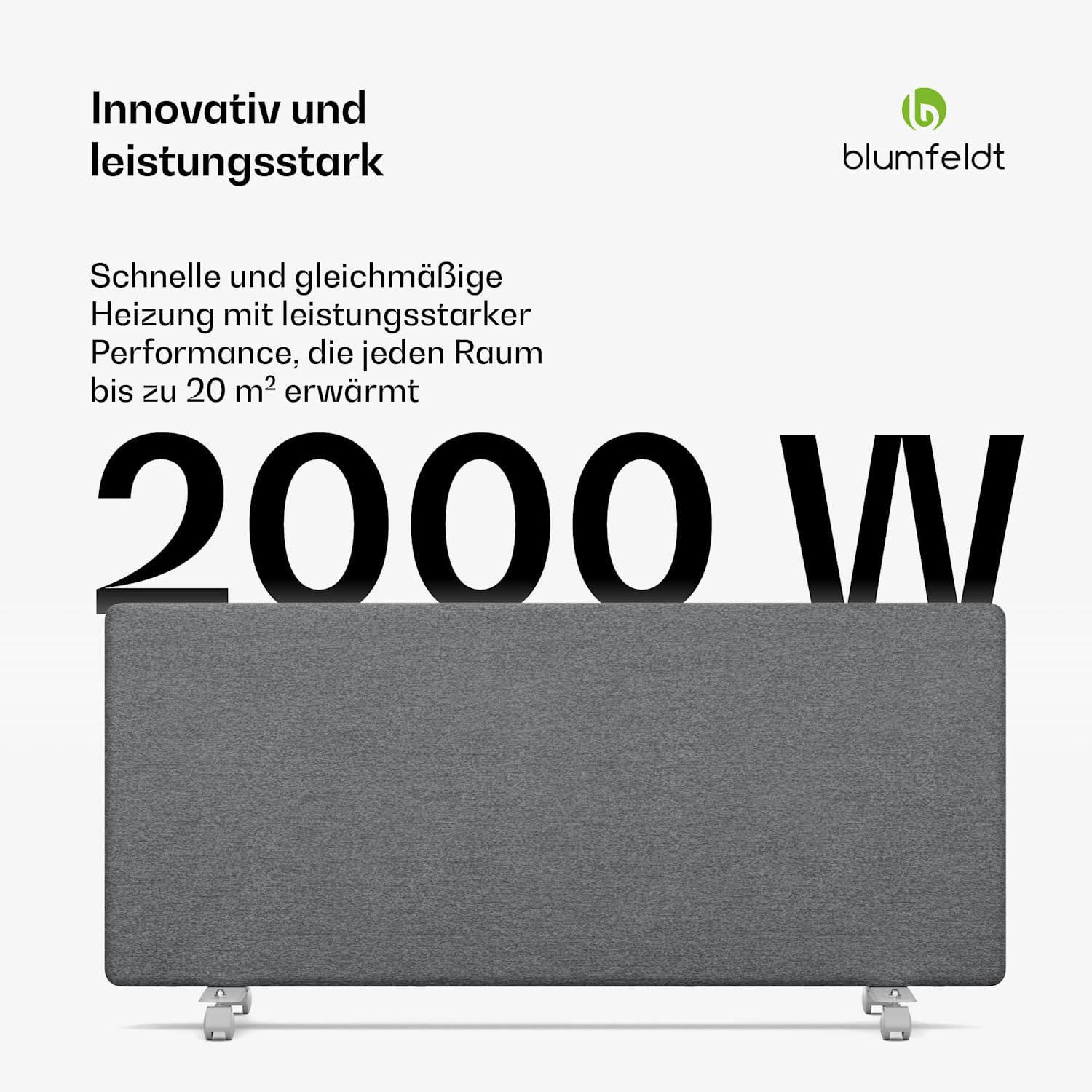 ThermaTouch Konvektor | 2.000 W | elegantes Design | Touch-Bedienung | bis 20 m² Tessile | 94 x 40 cm | Grigio