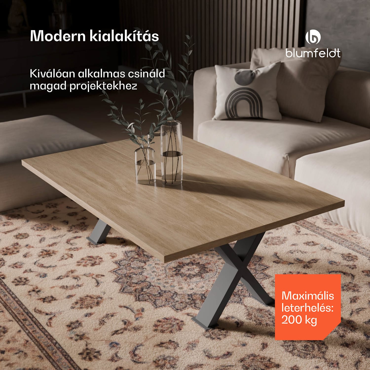 UrbanFodge X asztallábak, modern kialakítás, barkácsprojektekhez, 200 kg teherbírás 35 x 40 x 12 cm
