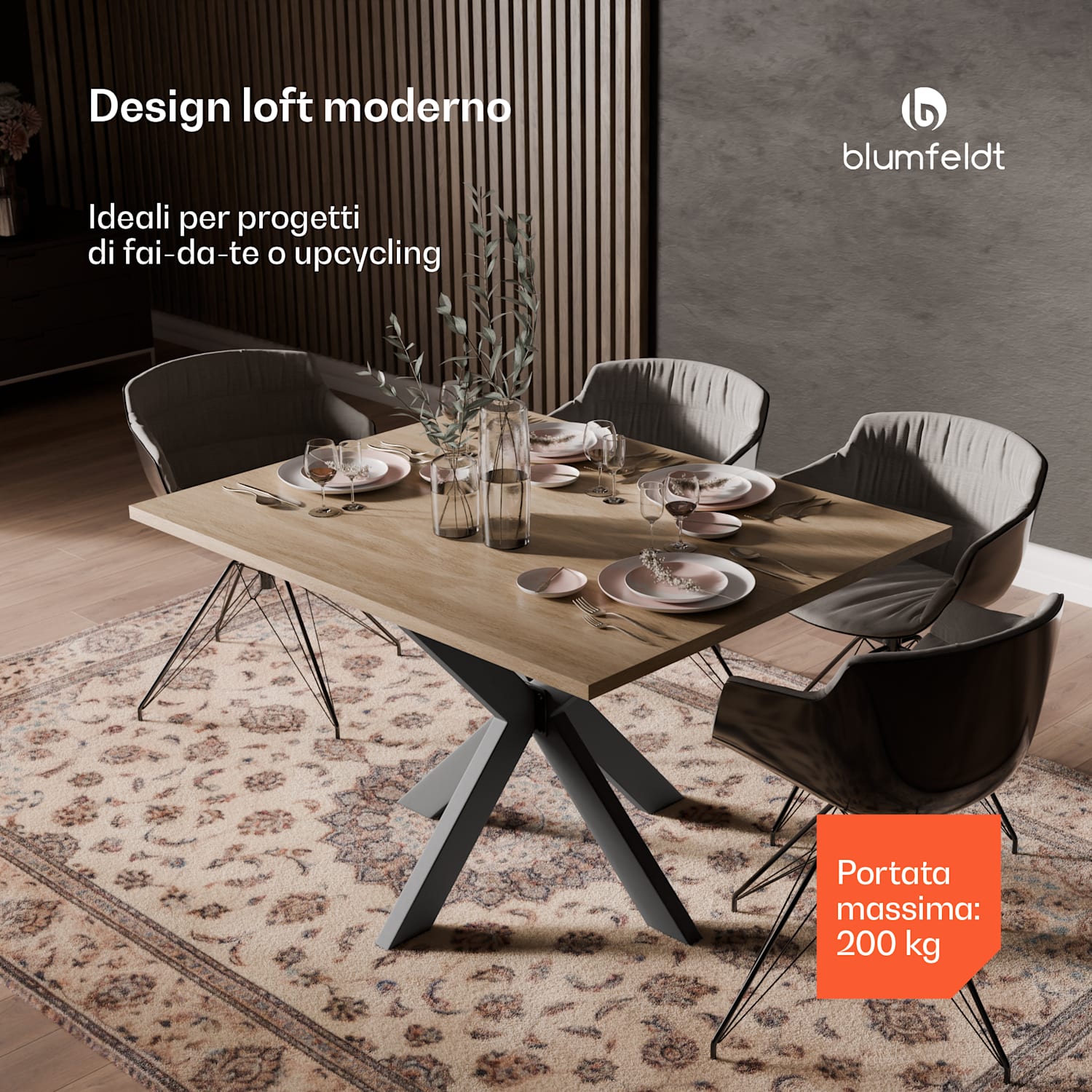 UrbanFodge TRIPLE X - Gambe del tavolo | Design moderno | Per progetti fai-da-te | Portata di 200 kg 85 x 71 x 85 cm