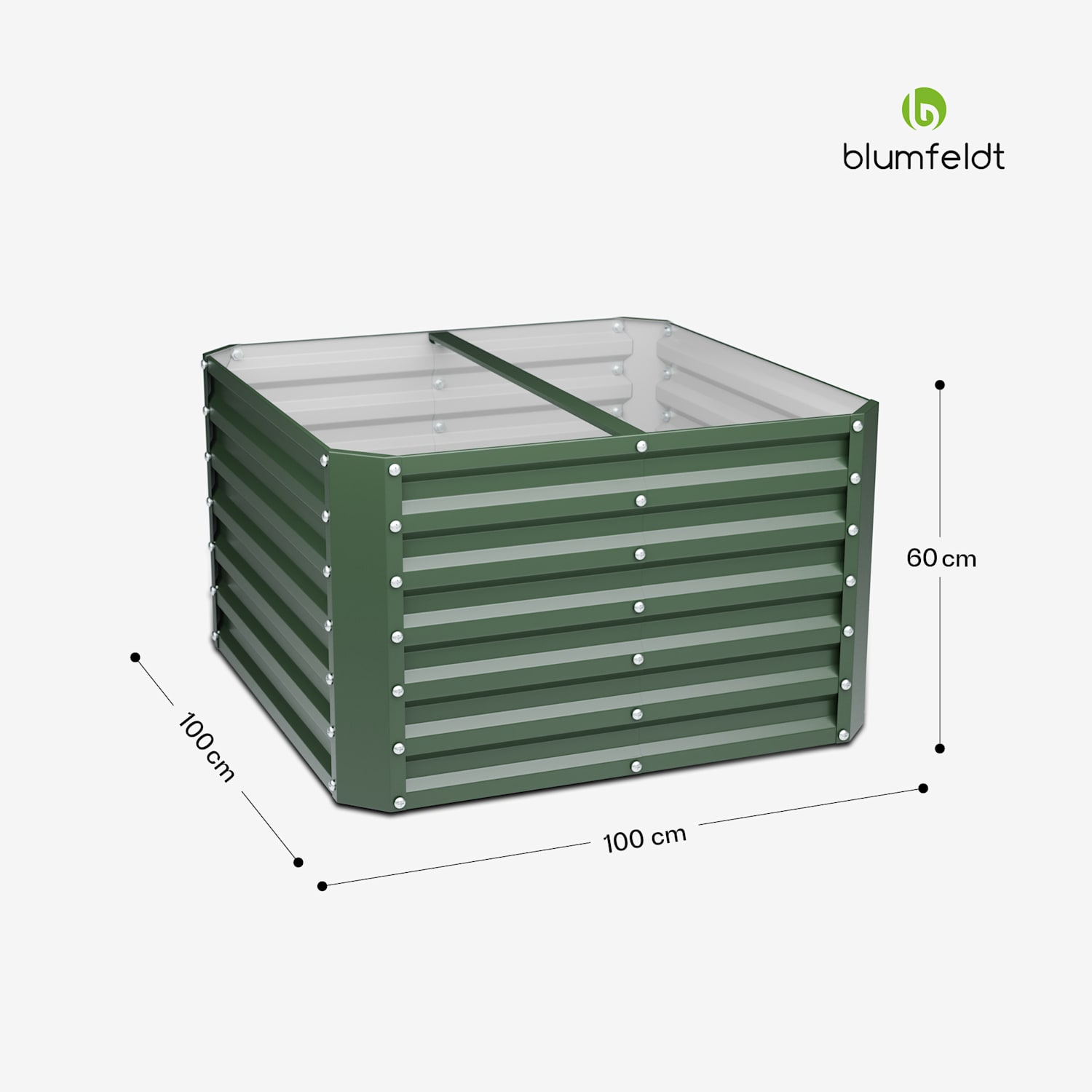 High Grow Straight - Aiuola rialzata | 600 L | Ergonomica | Resistente alle intemperie | Struttura a fondo aperto 100 x 60 x 100 cm | Muschio scuro