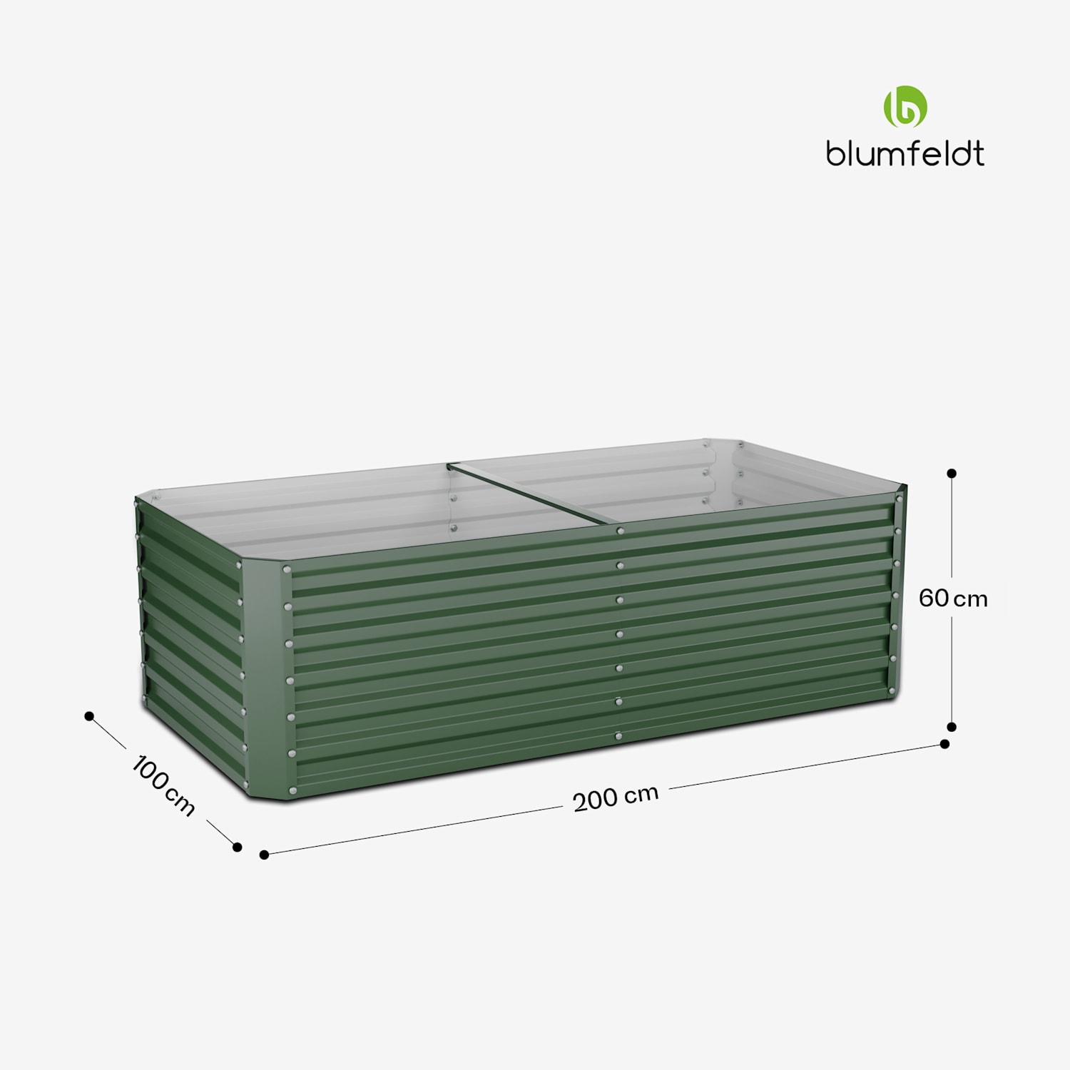 High Grow Straight Hochbeet | 1.200 L | Ergonomisch | Wetterfest | offene Bodenstruktur 200 x 60 x 100 cm | Dunkles Moosgrün