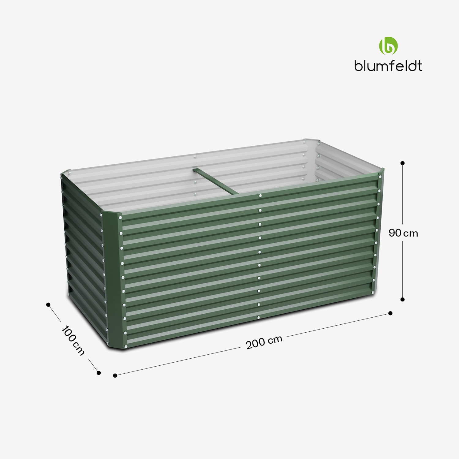 High Grow Straight Hochbeet | 1.800 L | Ergonomisch | Wetterfest | offene Bodenstruktur 200 x 90 x 100 cm | Dunkles Moosgrün