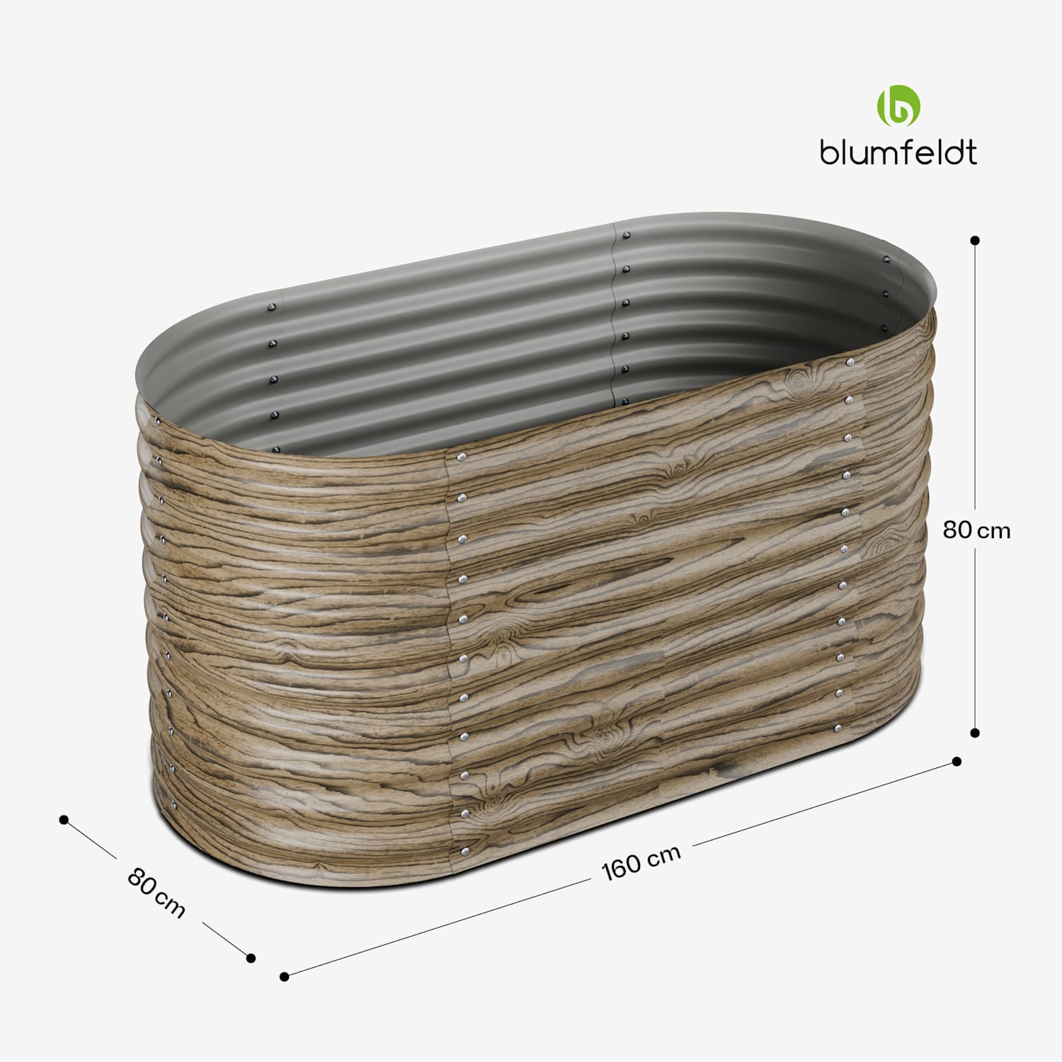 High Grow Hochbeet | 913 L | Ergonomisch | Wetterfest | offene Bodenstruktur | oval 80 x 80 x 160 cm | Dunkles Holz