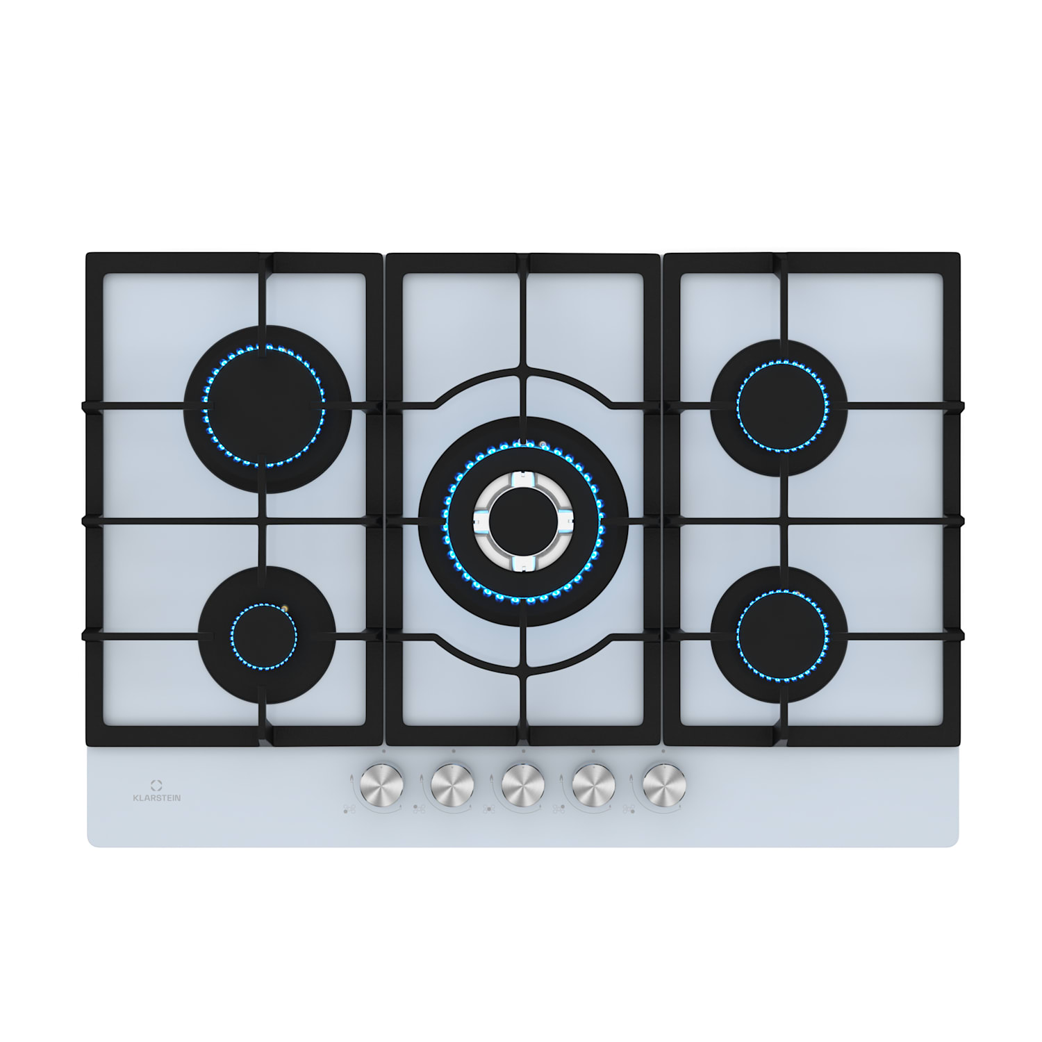 Ignito 5 Zonen Gaskochfeld | 5 Brenner | elektr. Zündung | Wok | für Flüssig- oder Erdgas 75 cm | Glas | Weiß