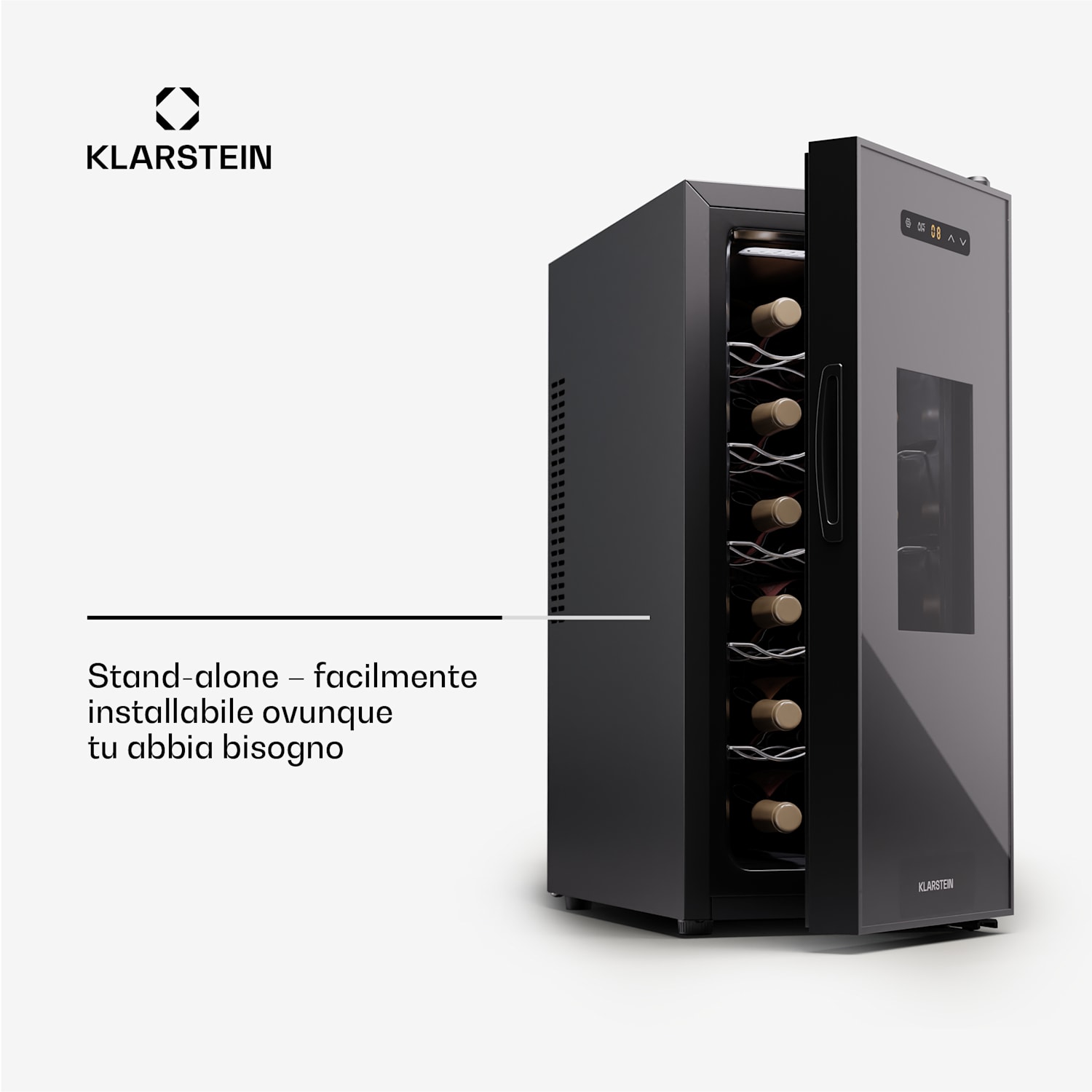 Silent Vino 12 Uno Slim cantinetta vino, 30 l / 12 bottiglie, 5-18 °C, touch 30 Ltr | 1 zona di raffreddamento | Nero