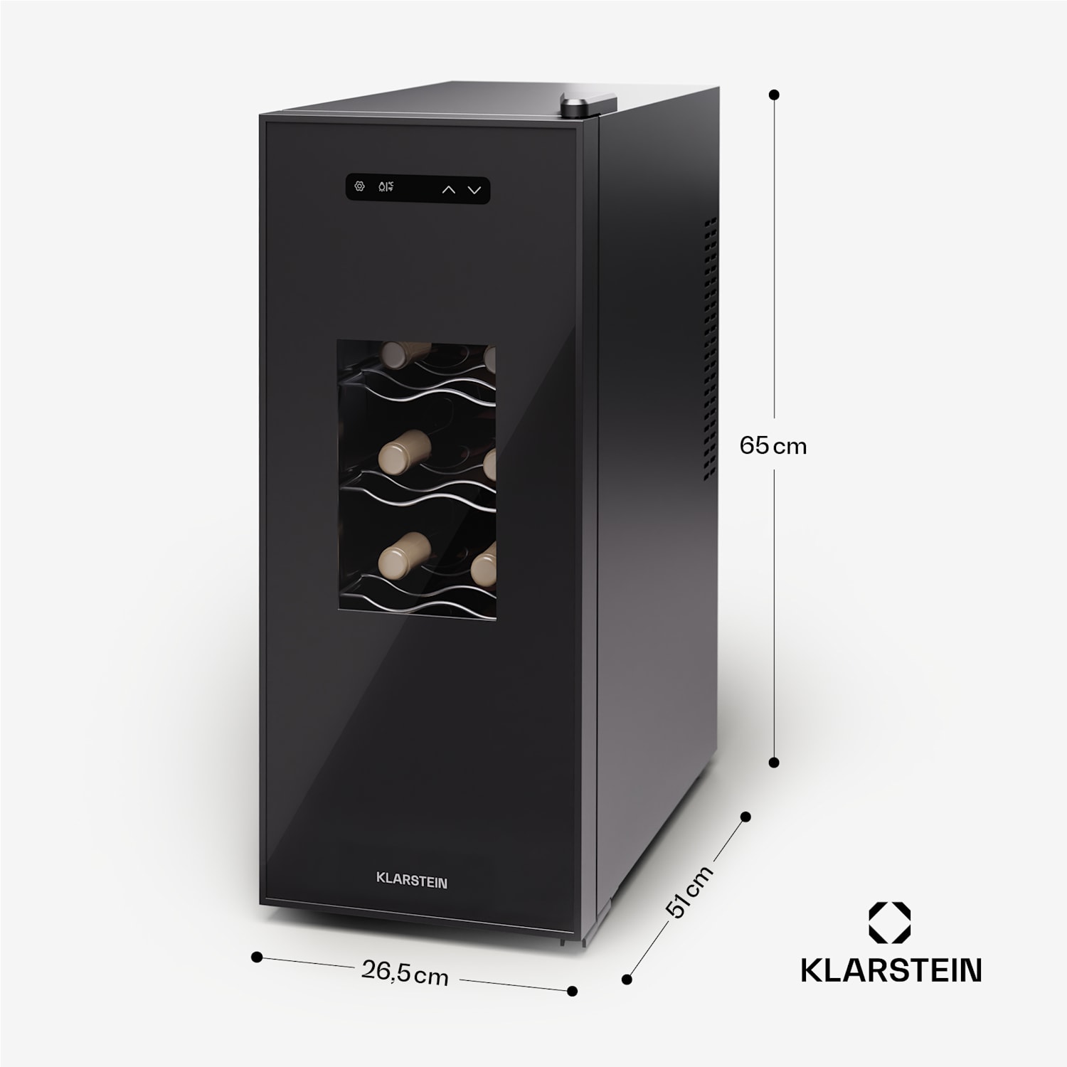 Silent Vino 12 Uno Slim cantinetta vino, 30 l / 12 bottiglie, 5-18 °C, touch 30 Ltr | 1 zona di raffreddamento | Nero