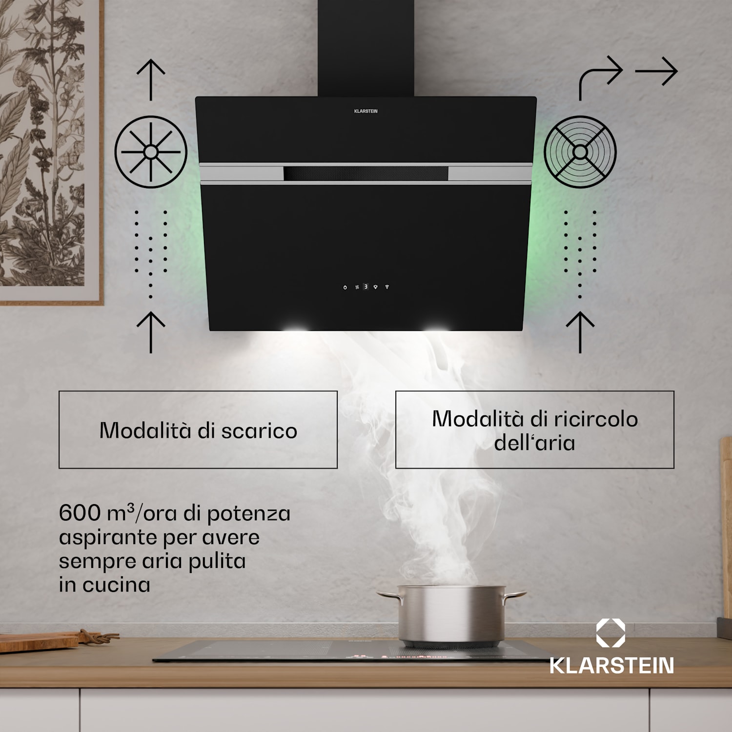 Alina - Cappa aspirante | 60 cm | Smart | 600 m³/ora | Silenziosa | Classe energetica A 