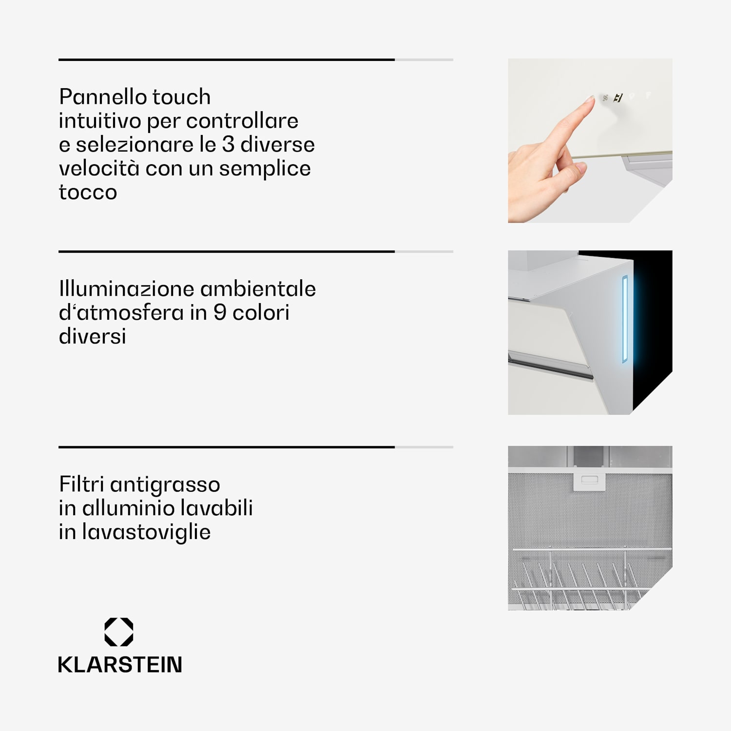 Alina - Cappa aspirante | 60 cm | Smart | 600 m³/ora | Silenziosa | Classe energetica A 